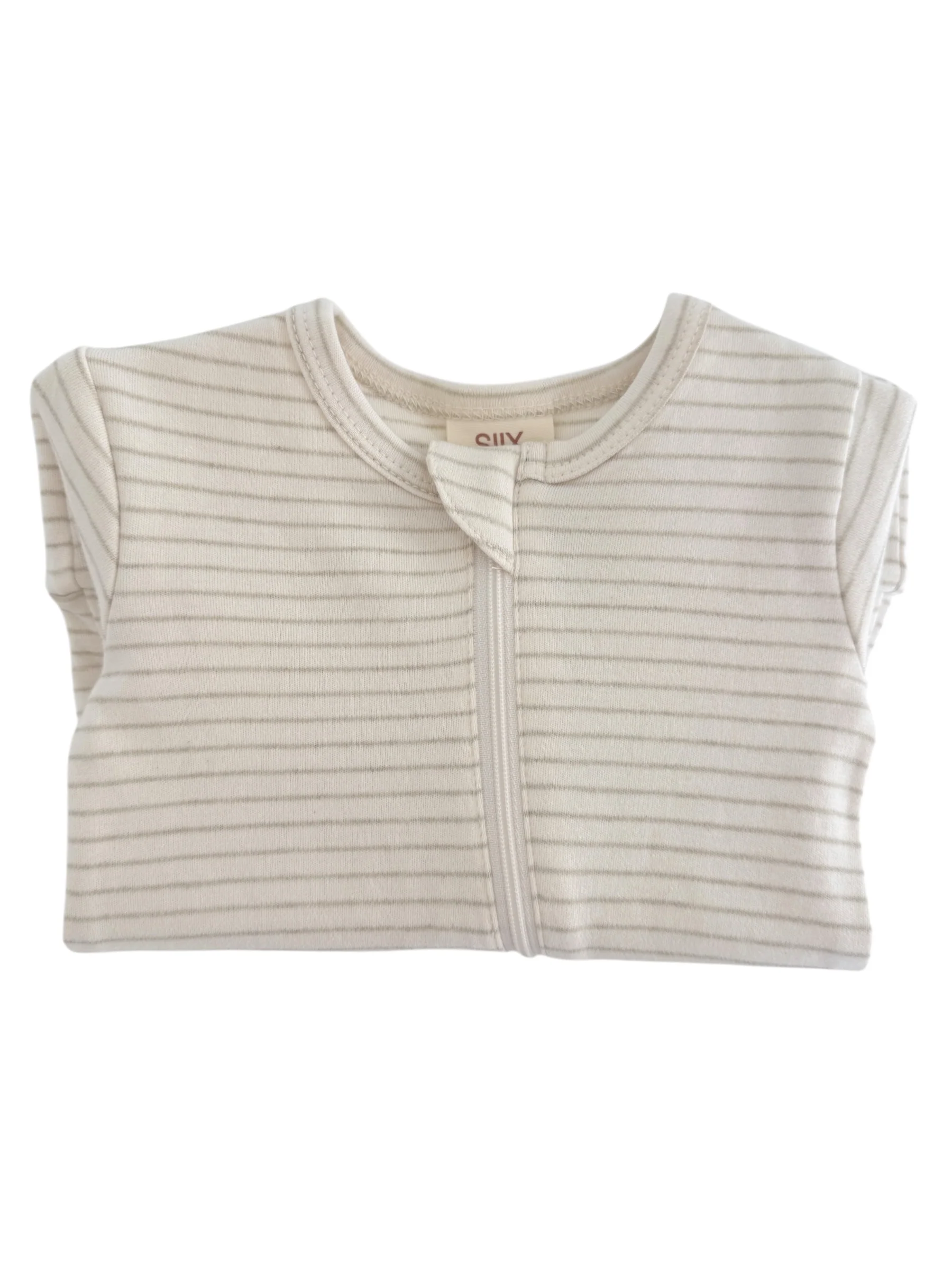 Sage Pencil Stripe / Organic 2-Way Zip Footie - Image 4