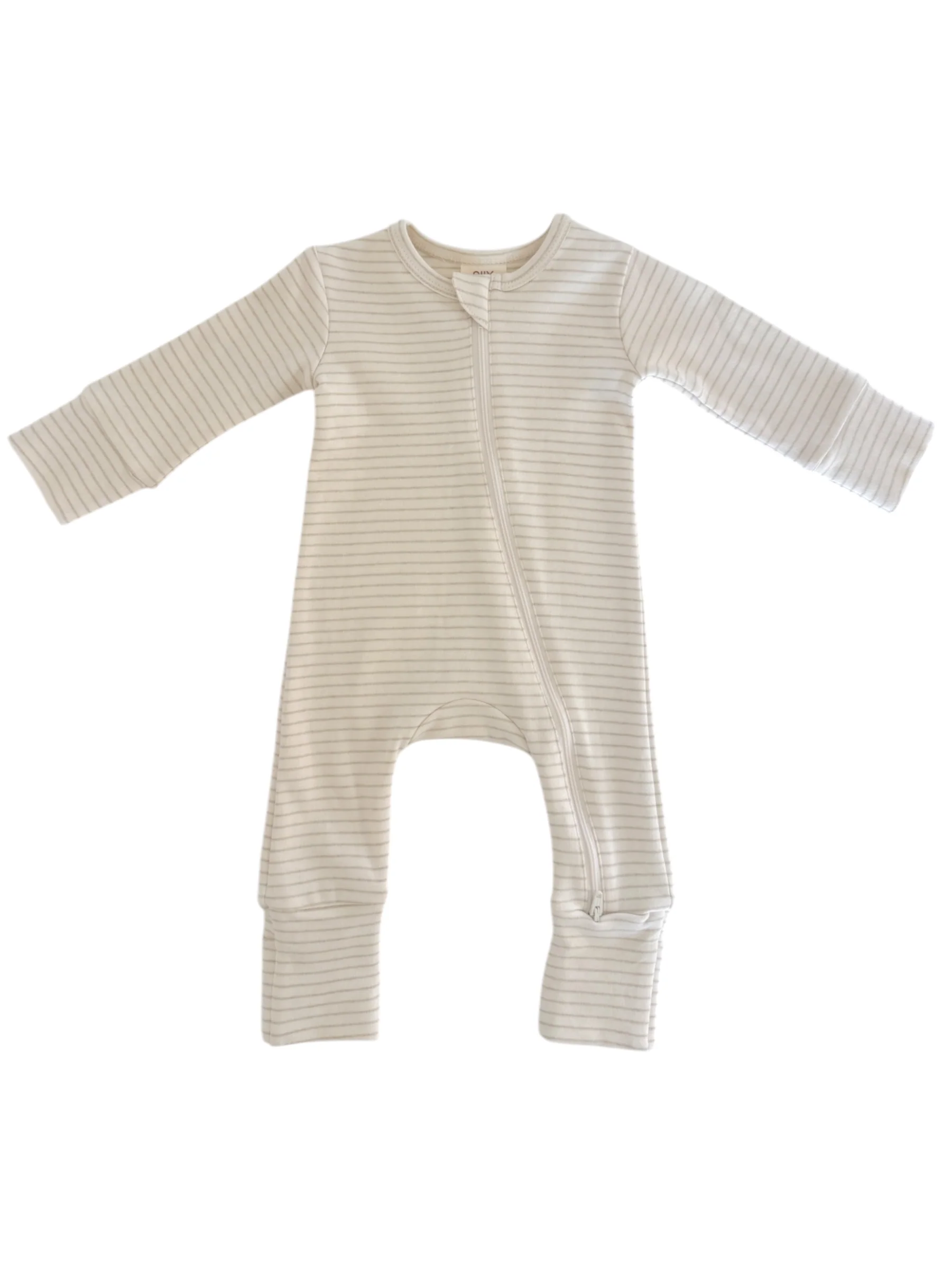 Sage Pencil Stripe / Organic 2-Way Zip Romper - Image 2