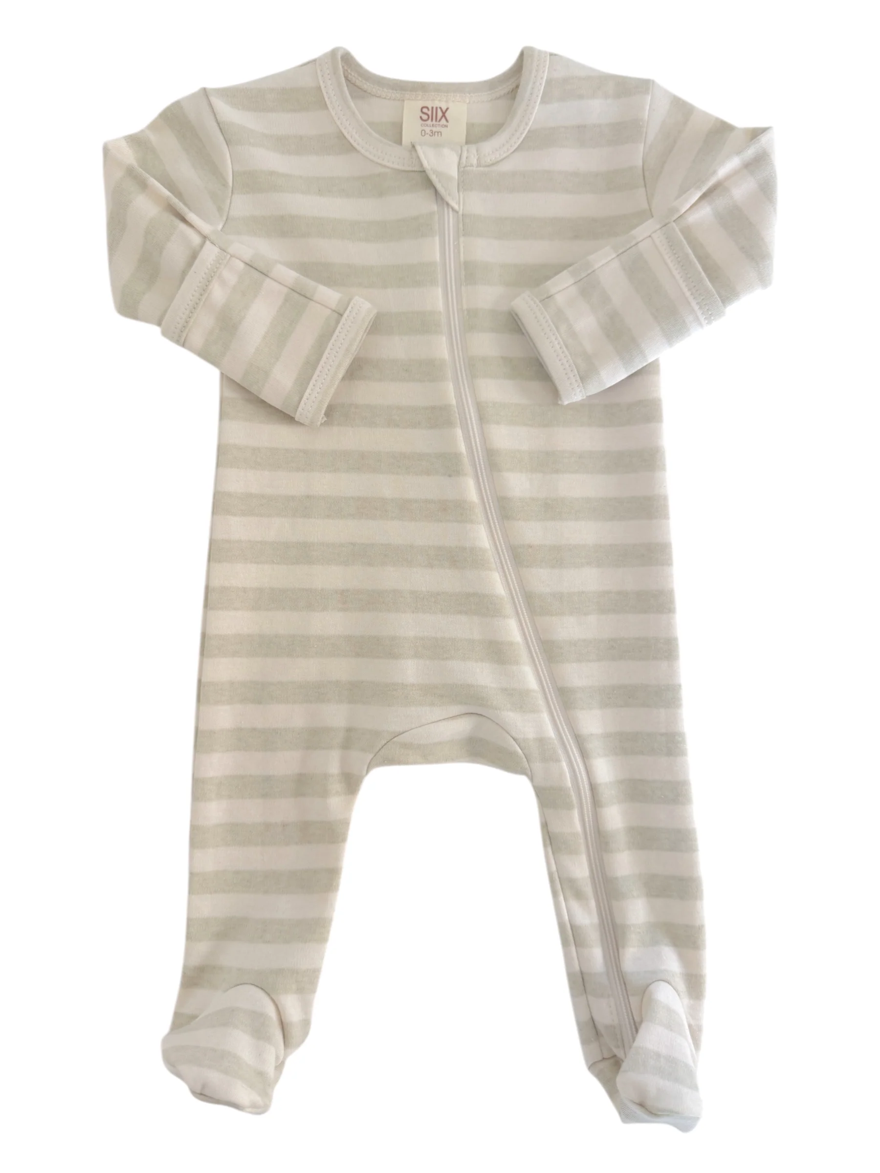 Sage Stripe / Organic 2-Way Zip Footie - Image 2