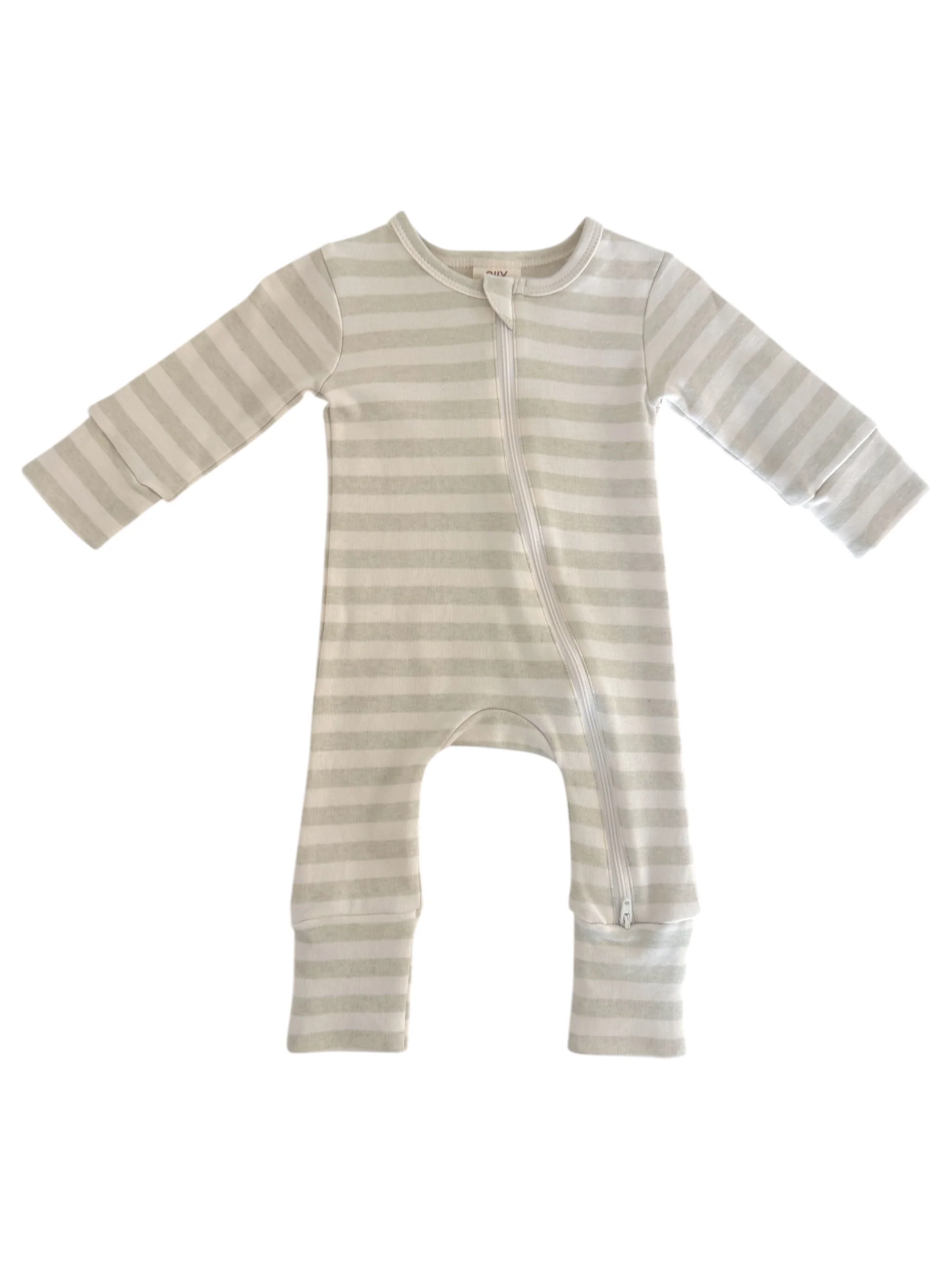 Sage Stripe / Organic 2-Way Zip Romper - Image 2