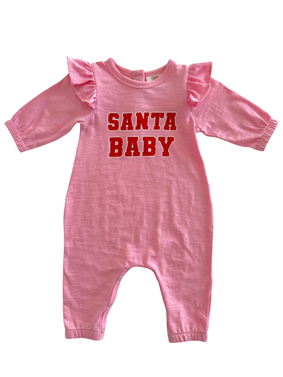 Santa Baby Pink / Organic Long Sleeve Ruffle Jumpsuit - Image 2
