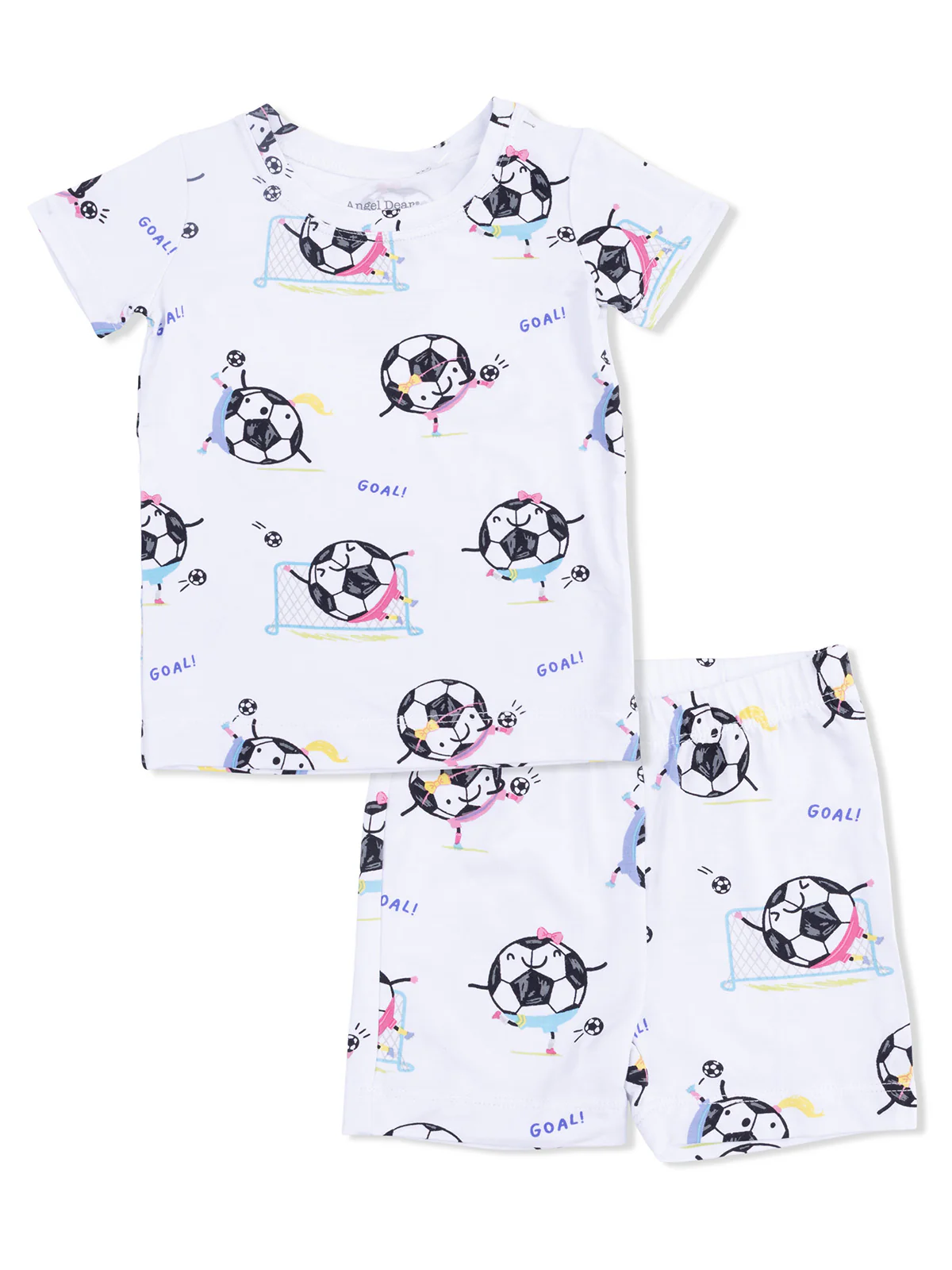 Short Loungewear Set, Soccer Balls Playing Soccer Pink