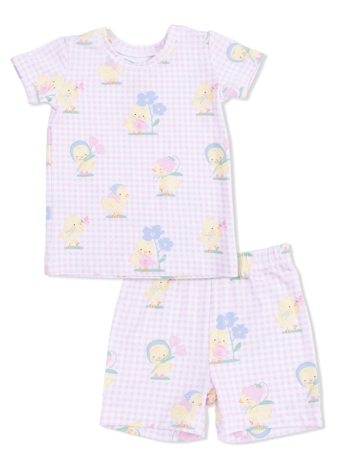 Short Loungewear Set, Vintage Spring Ducklings Pink