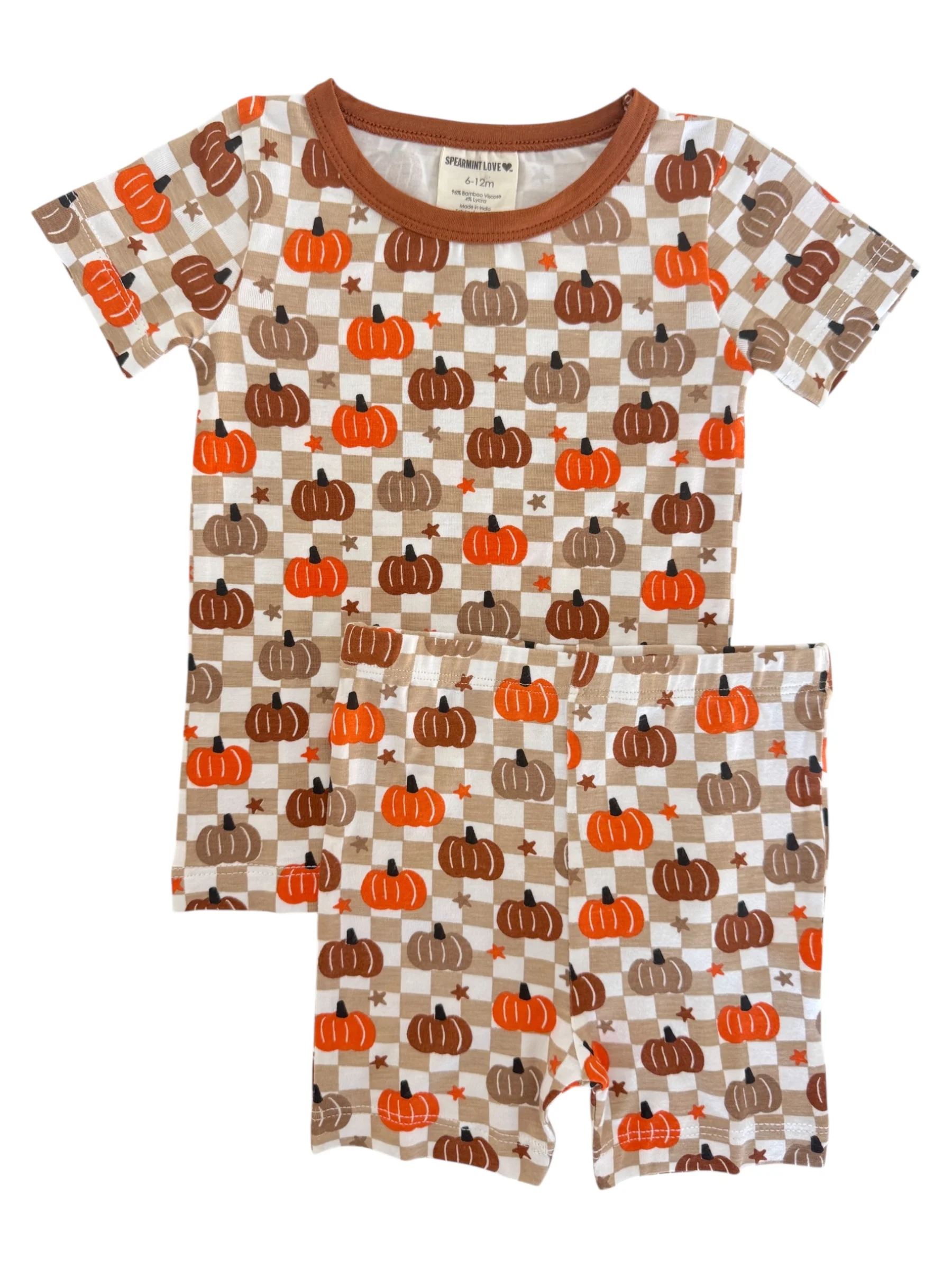 Short Sleeve 2-Piece Set, Pumpkin Checkerboard