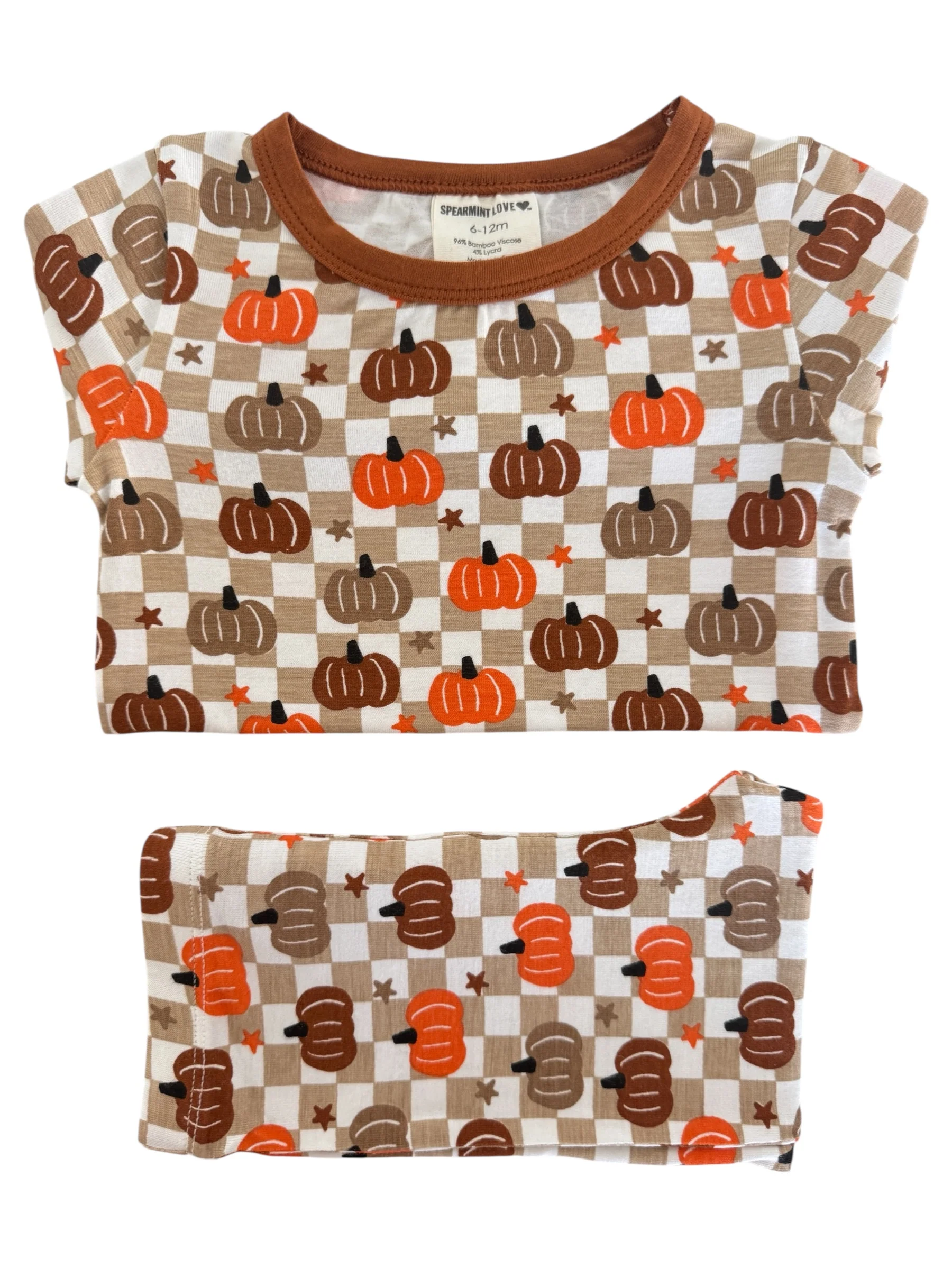 Short Sleeve 2-Piece Set, Pumpkin Checkerboard - Image 2