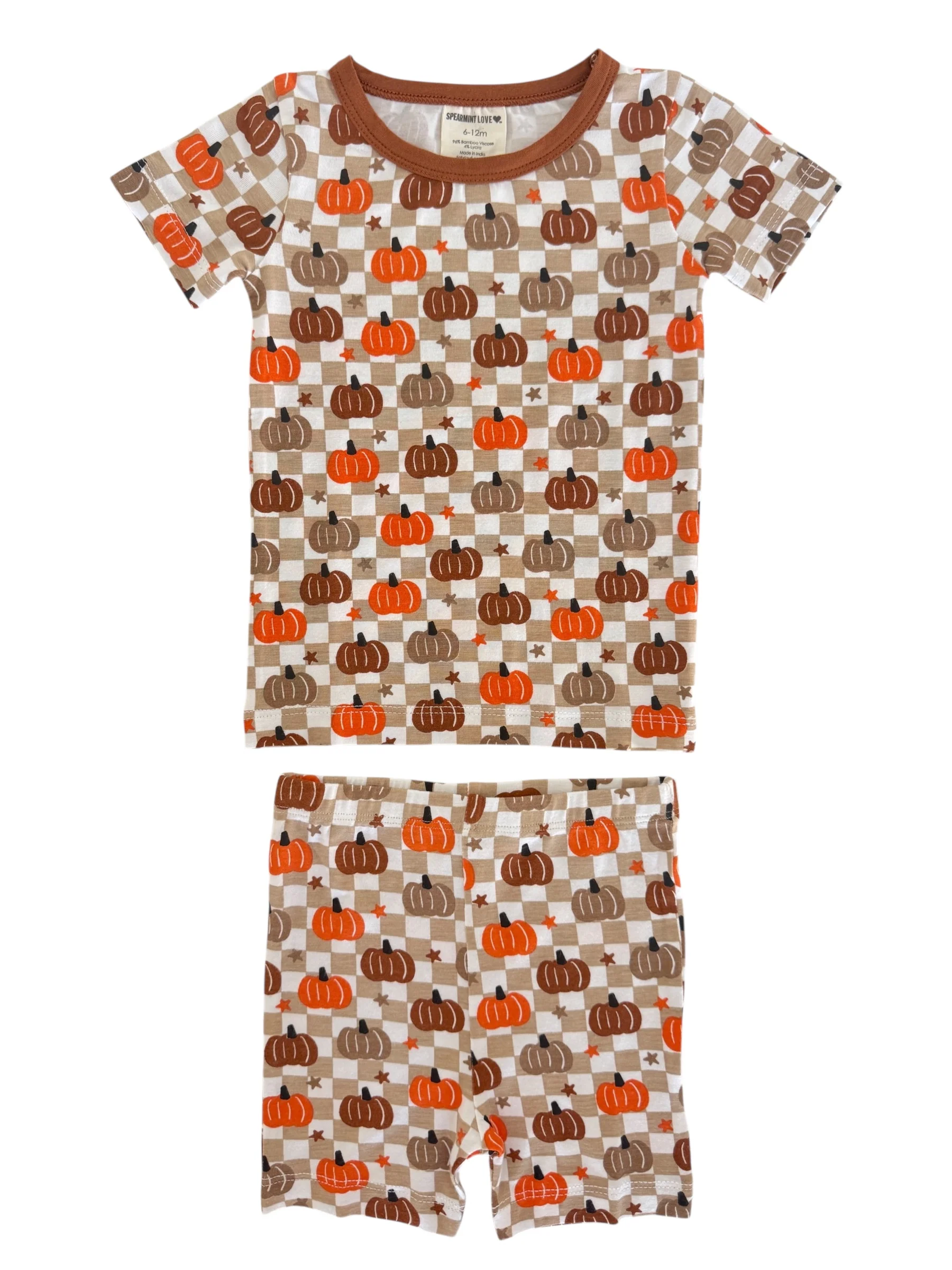 Short Sleeve 2-Piece Set, Pumpkin Checkerboard - Image 3