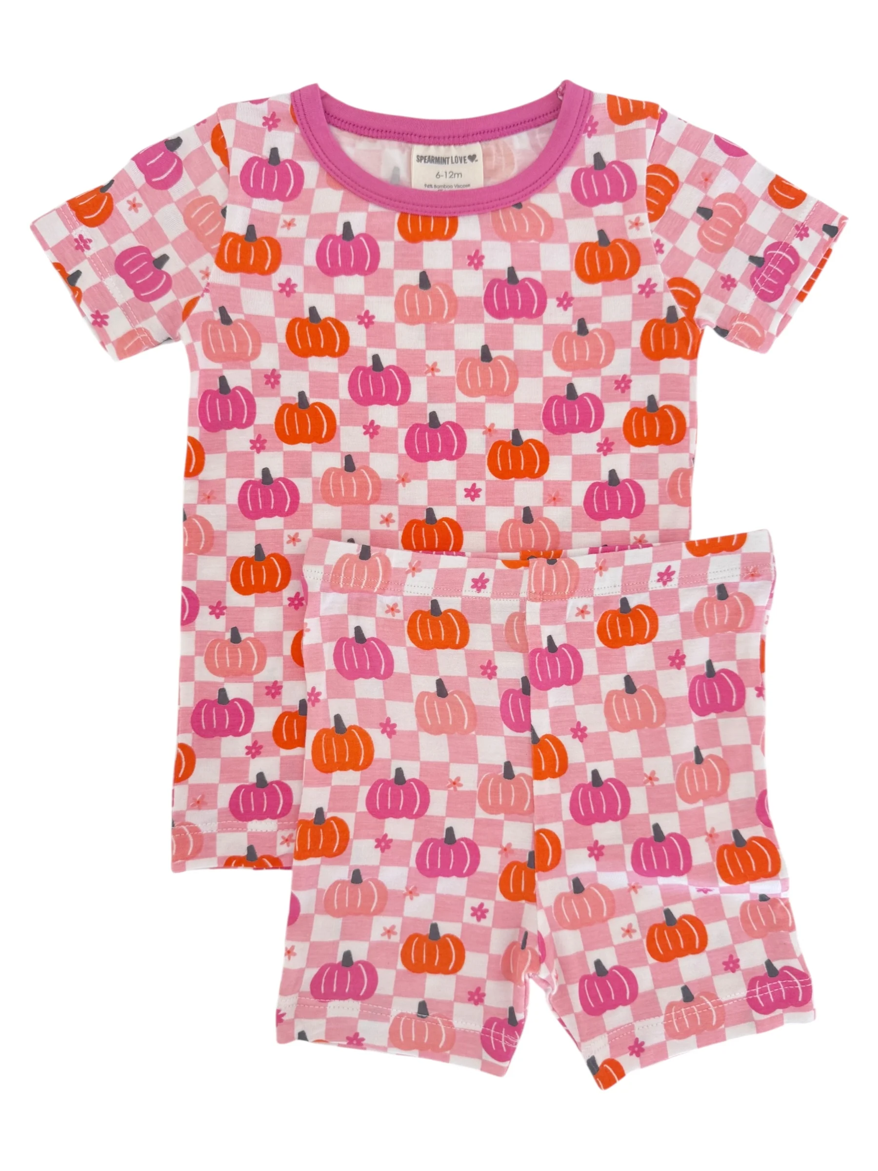Short Sleeve 2-Piece Set, Pumpkin Checkerboard Pink