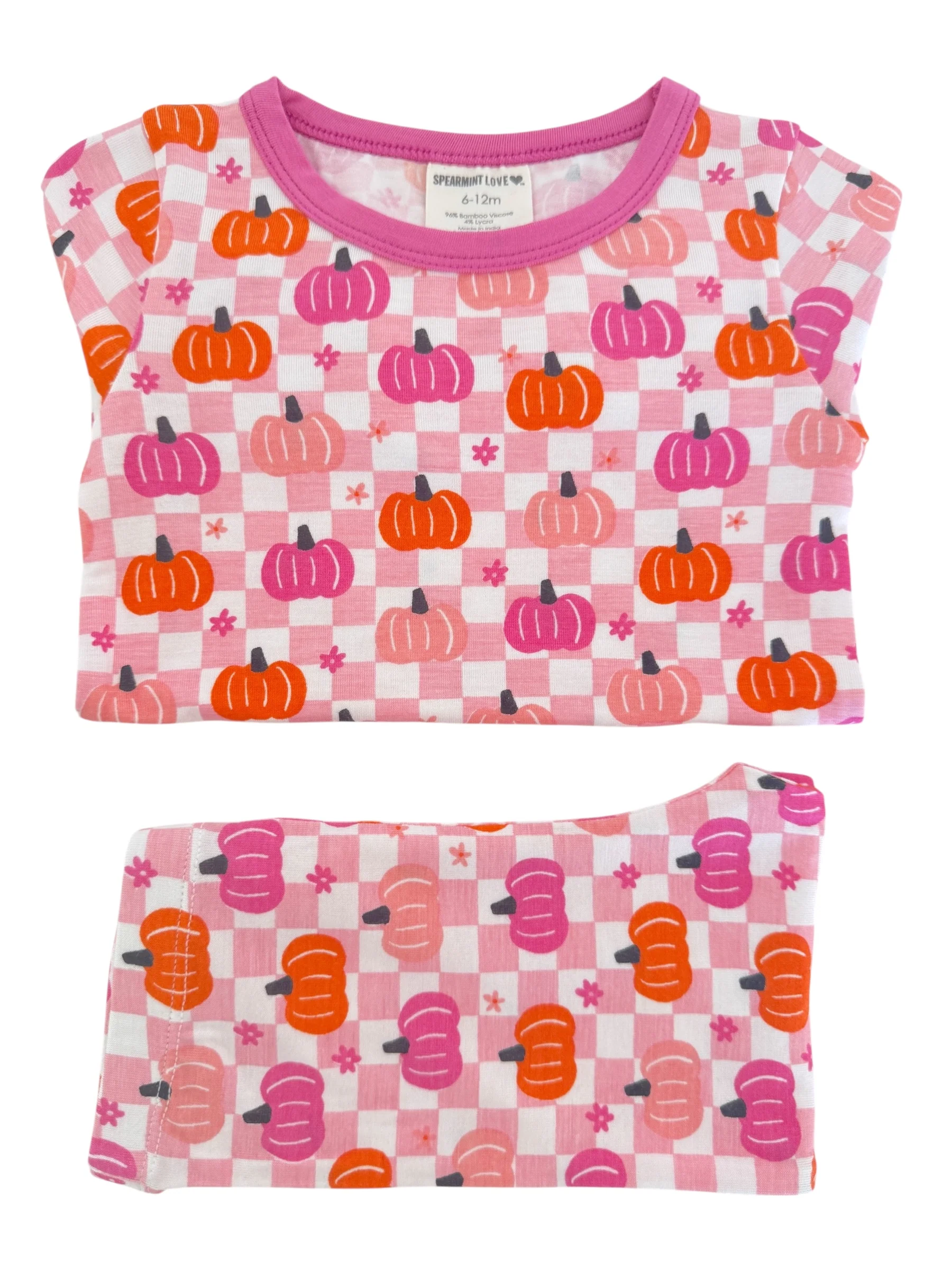 Short Sleeve 2-Piece Set, Pumpkin Checkerboard Pink - Image 3