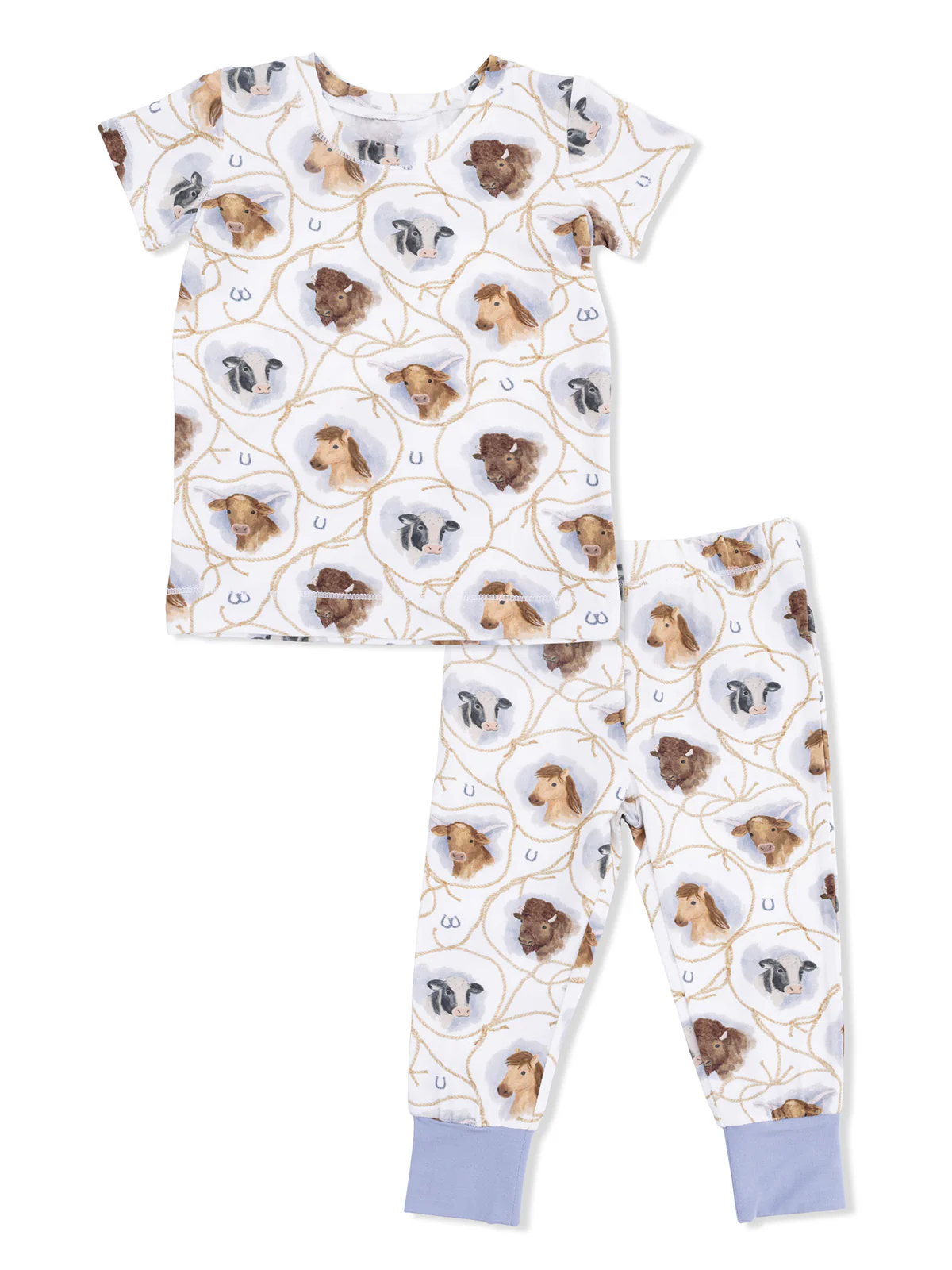 Short Sleeve Loungewear Set, Farm Animals Rope Cameos
