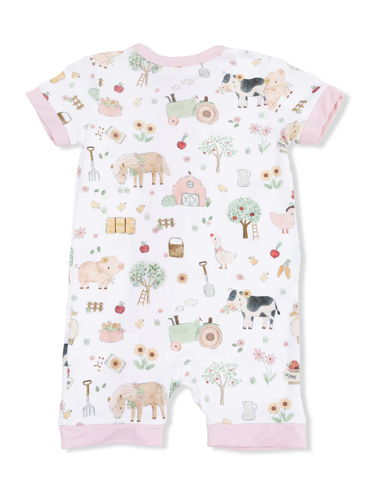 Shortie 2-Way Zip Romper, Cute Farm Animals Pink - Image 3