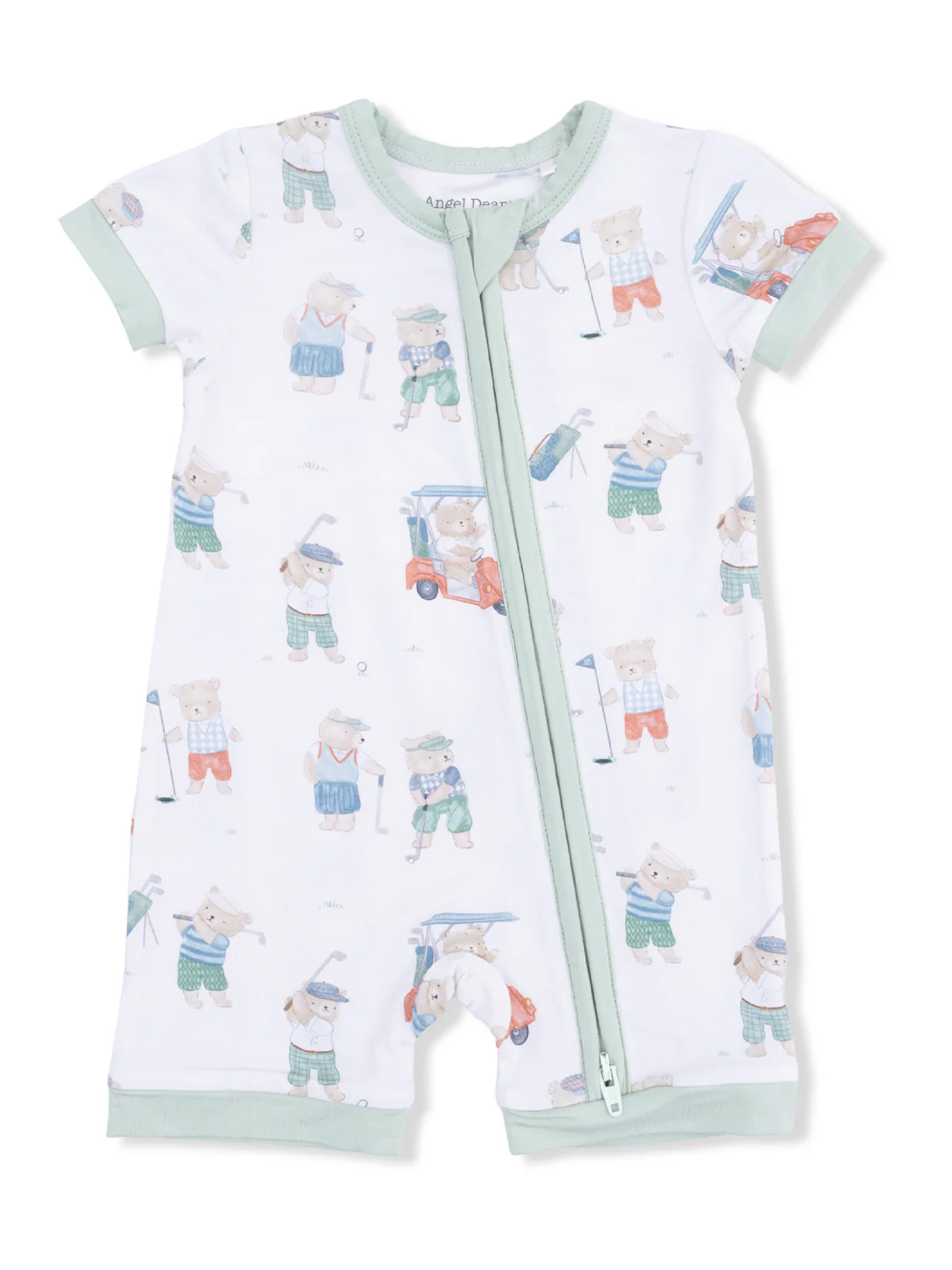 Shortie 2-Way Zip Romper, Golfing Teddy Bears - Image 2
