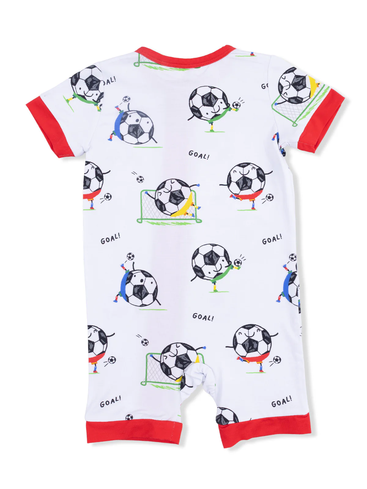 Shortie 2-Way Zip Romper, Soccer Balls Playing Soccer Blue - Image 2
