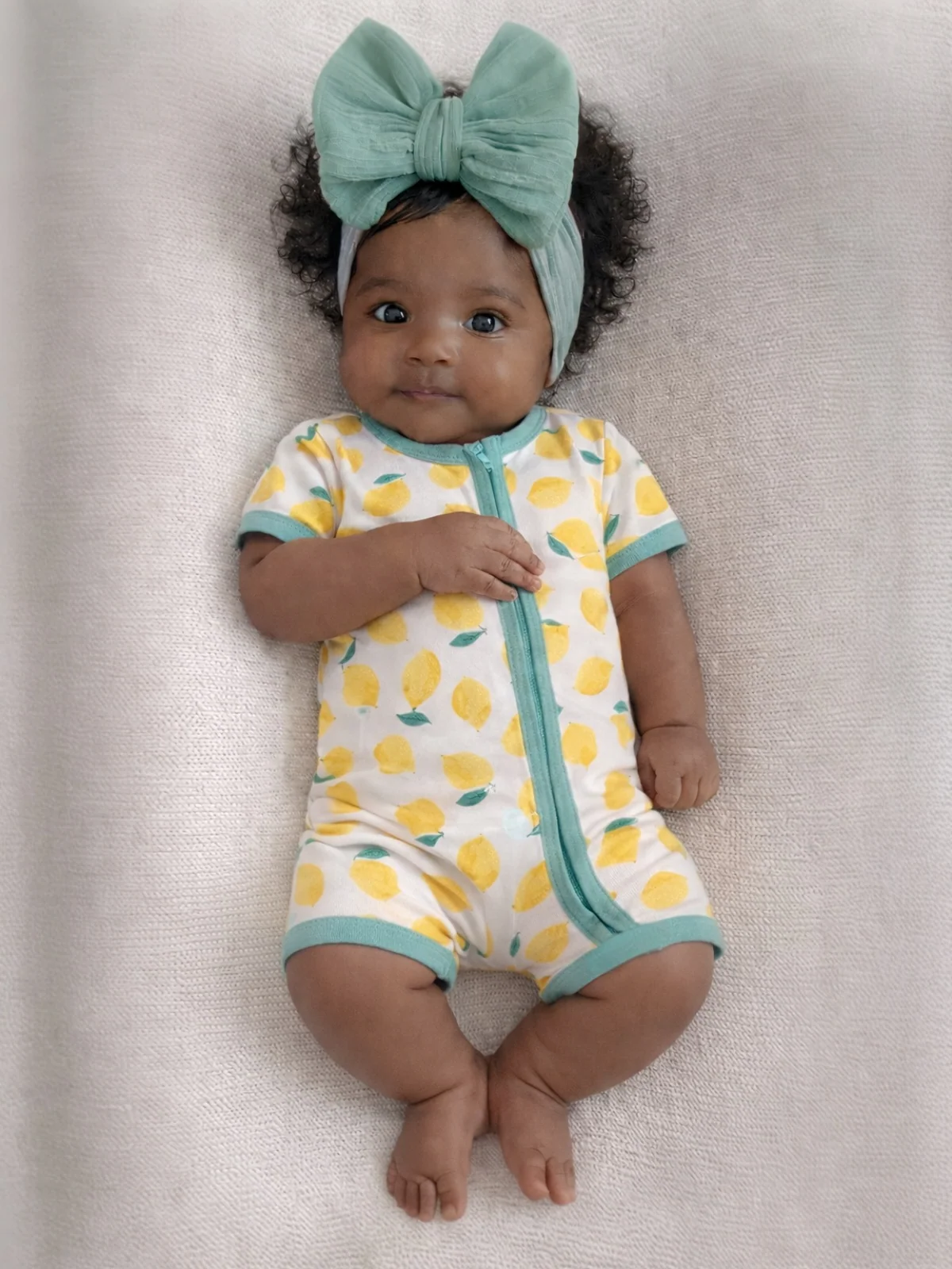 Shortie 2-Way Zip Romper, Sunny Lemons