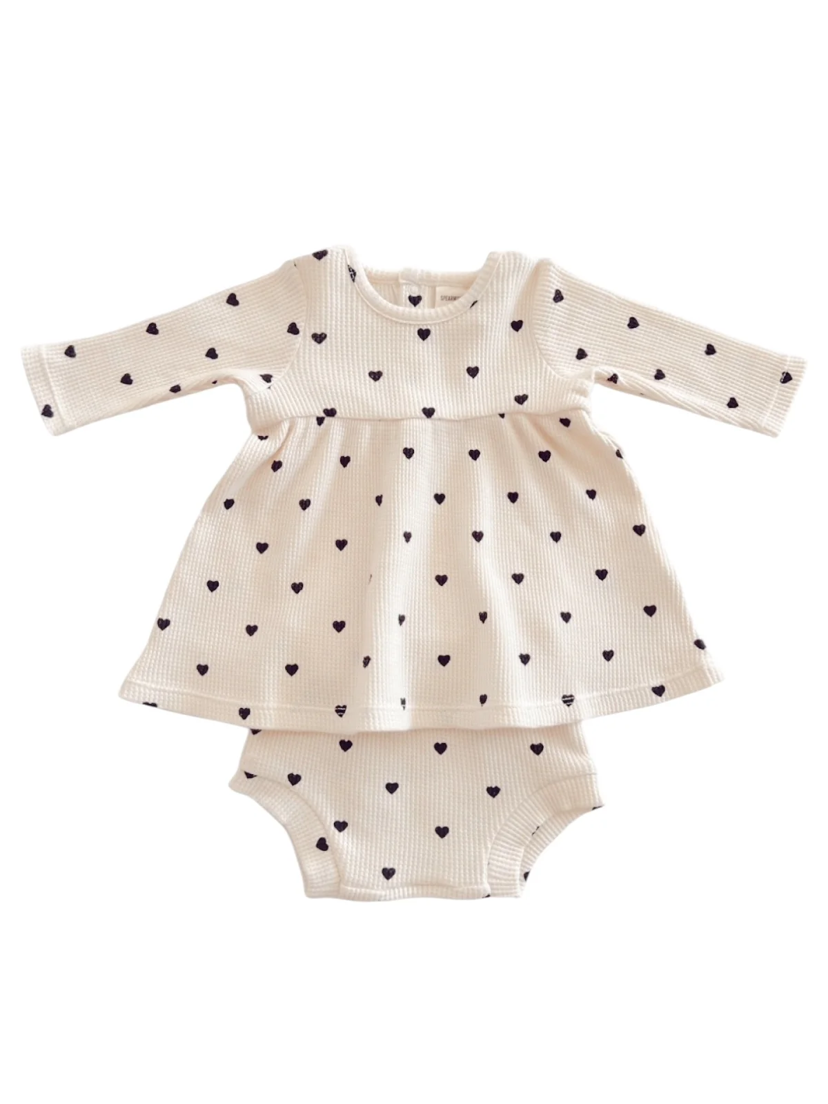 Organic Waffle Simple Dress & Bloomer, Black Heart - Image 3