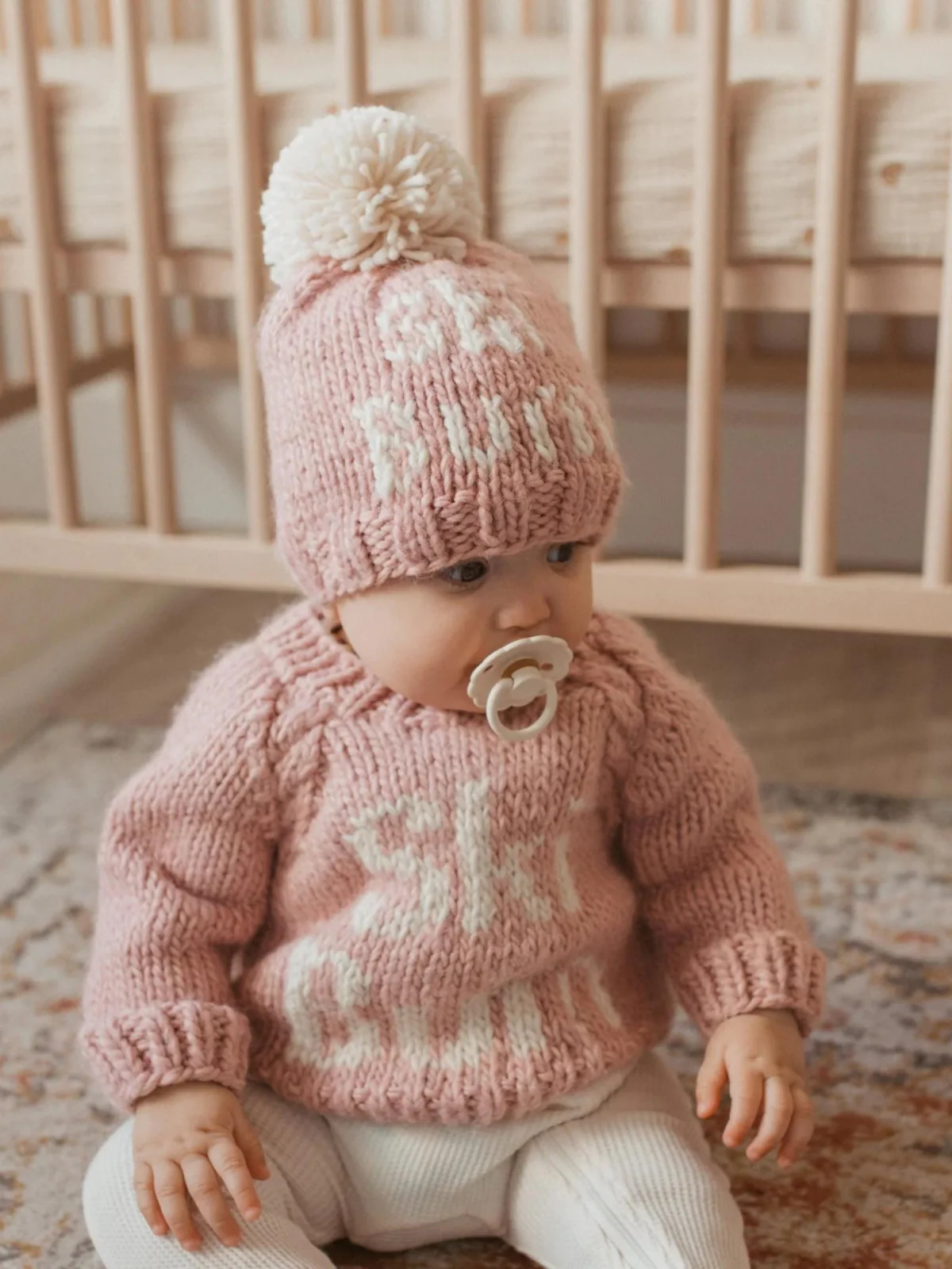 Ski Bum Knit Pom Hat, Rosy - Image 2