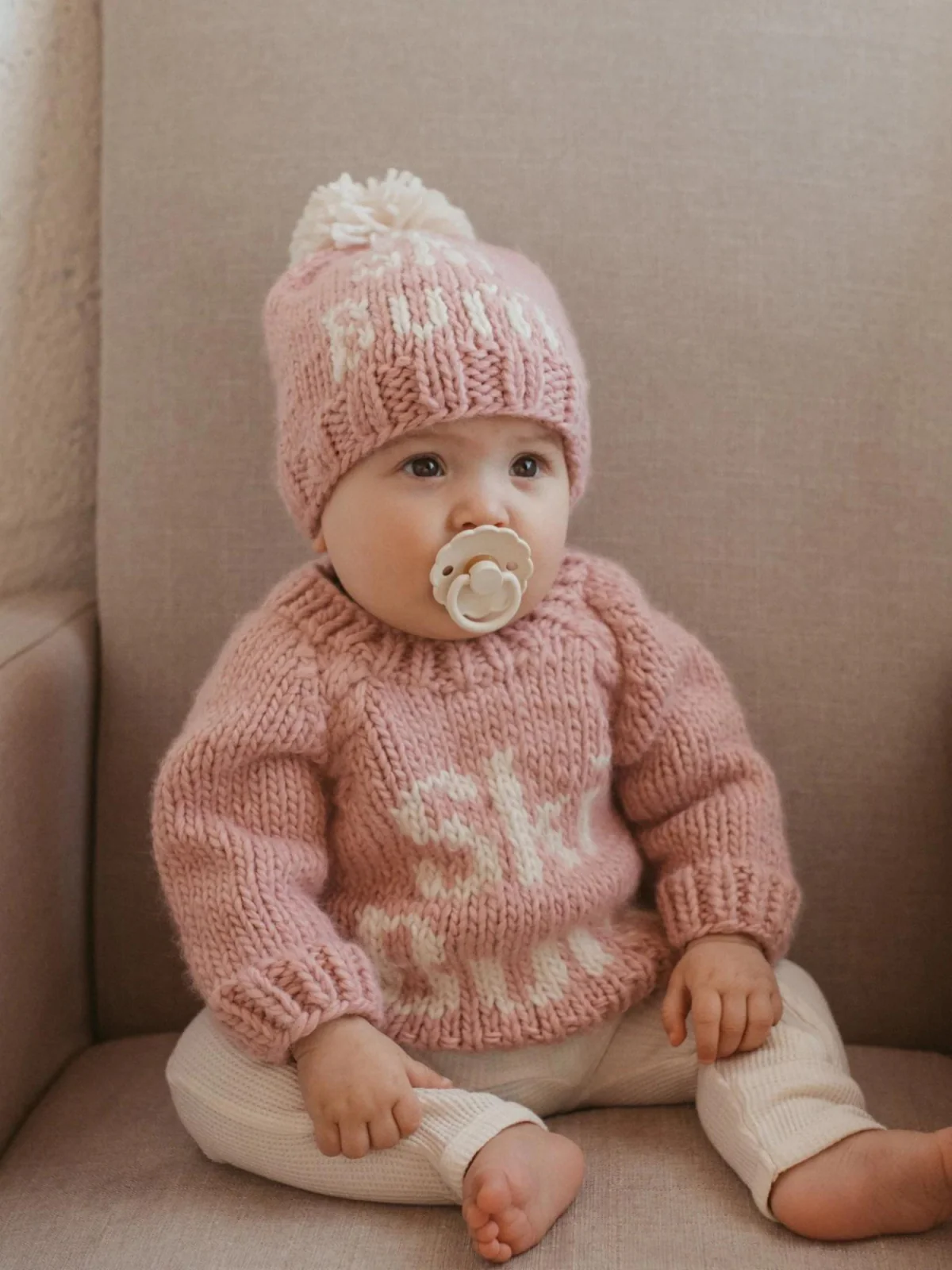 Ski Bum Knit Pom Hat, Rosy - Image 3