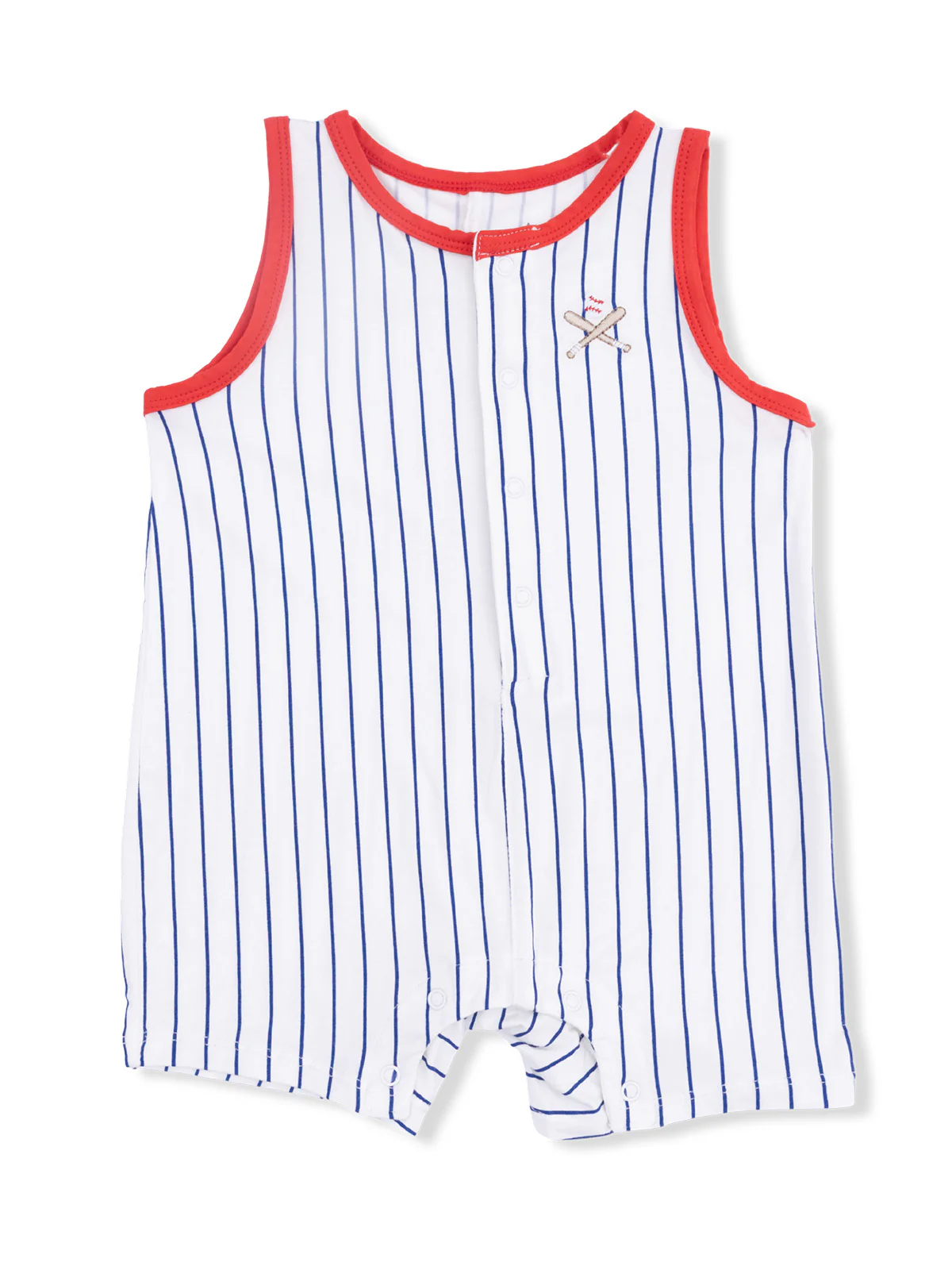 Sleeveless Shortie Romper, Baseball Stripe