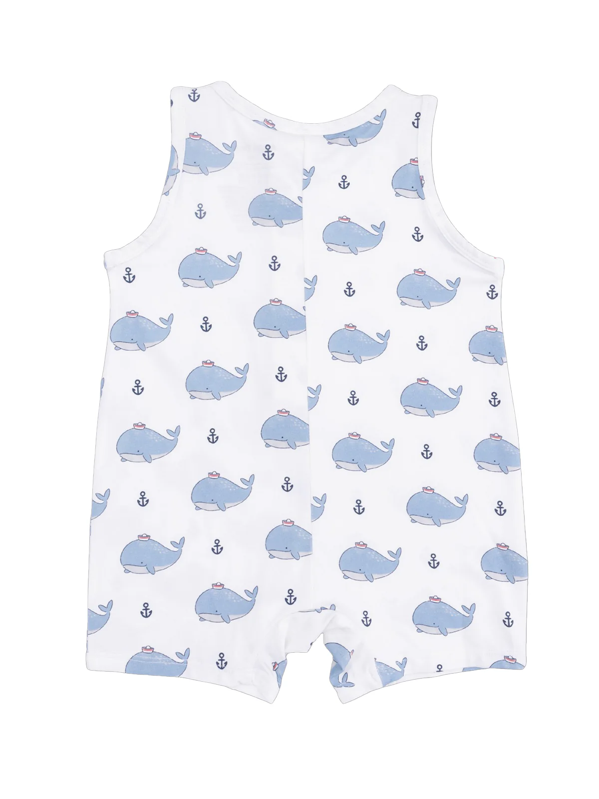 Sleeveless Shortie Romper, Bubbly Sailor Whales Blue - Image 2