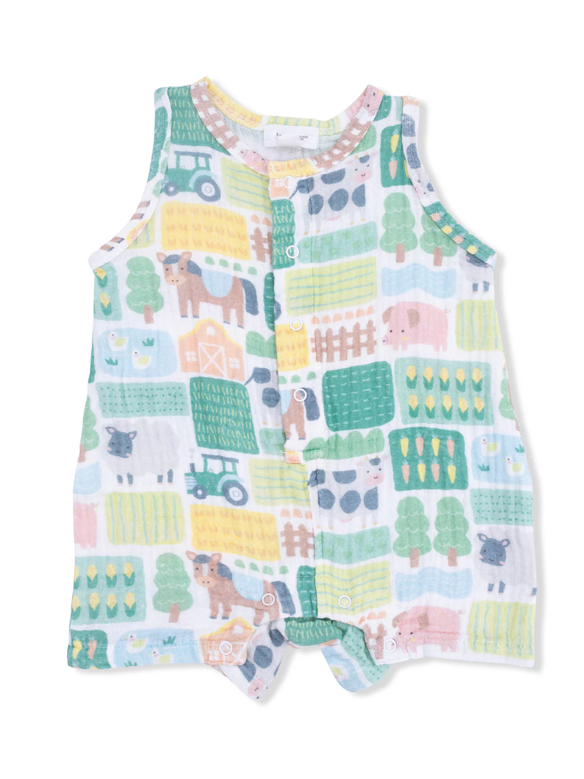 Sleeveless Shortie Romper, Patchwork Farm