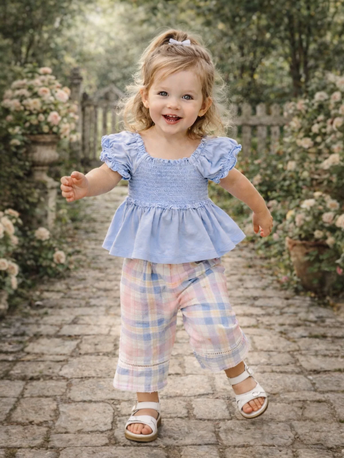 Smocked Blouse & Pant Set, Dusty Plaid