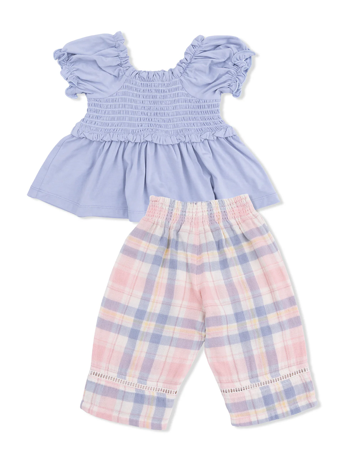 Smocked Blouse & Pant Set, Dusty Plaid - Image 2