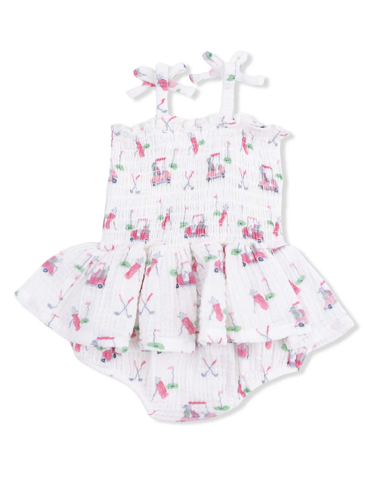 Smocked Bubble w/ Skirt, Baby Golf Carts Pink - Image 2