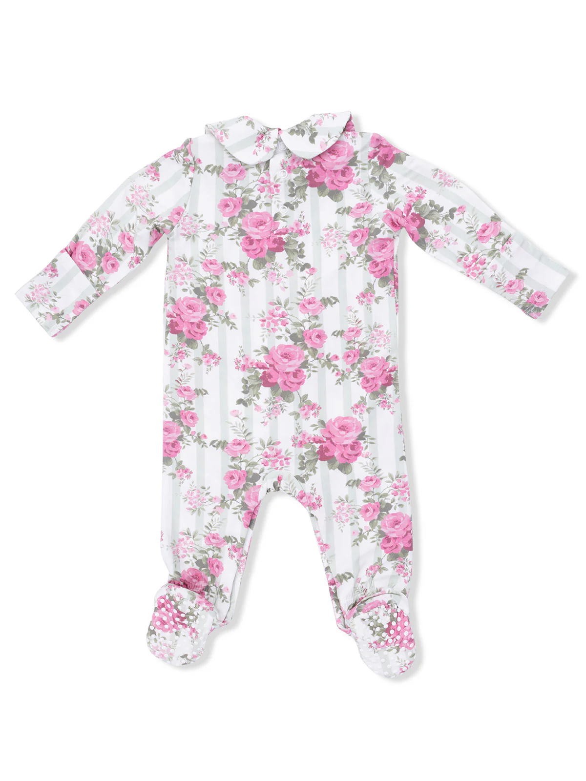 Smocked Peter Pan Footie, Cabbage Rose Stripe - Image 2