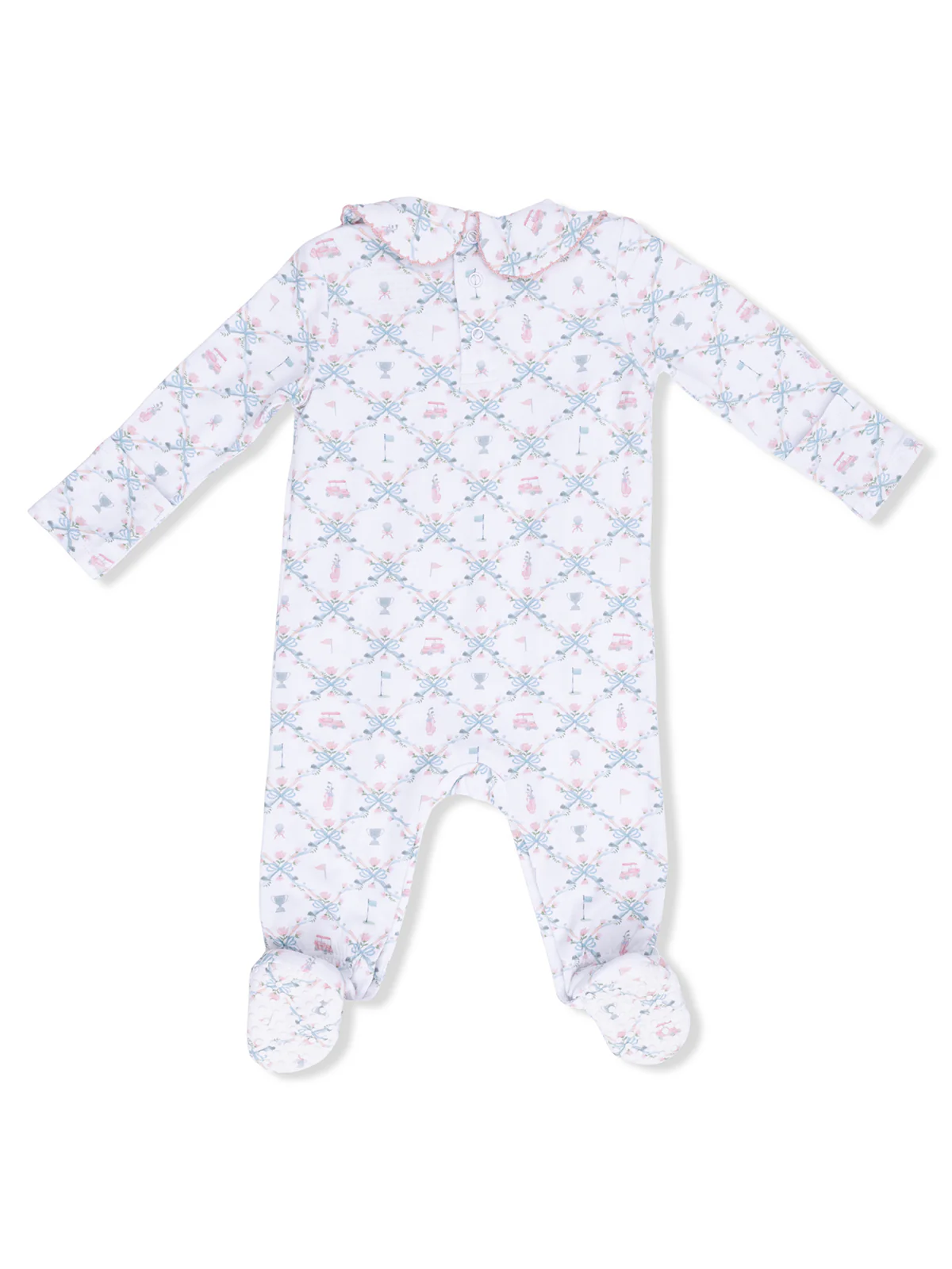 Smocked Peter Pan Footie, Golf Trellis Pink - Image 2