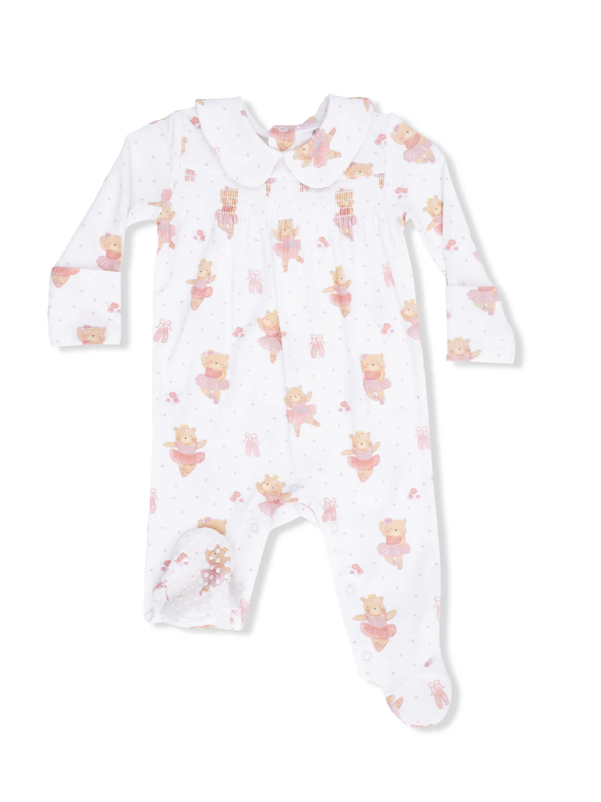 Smocked Peter Pan Footie, Teddy Bear Ballerina