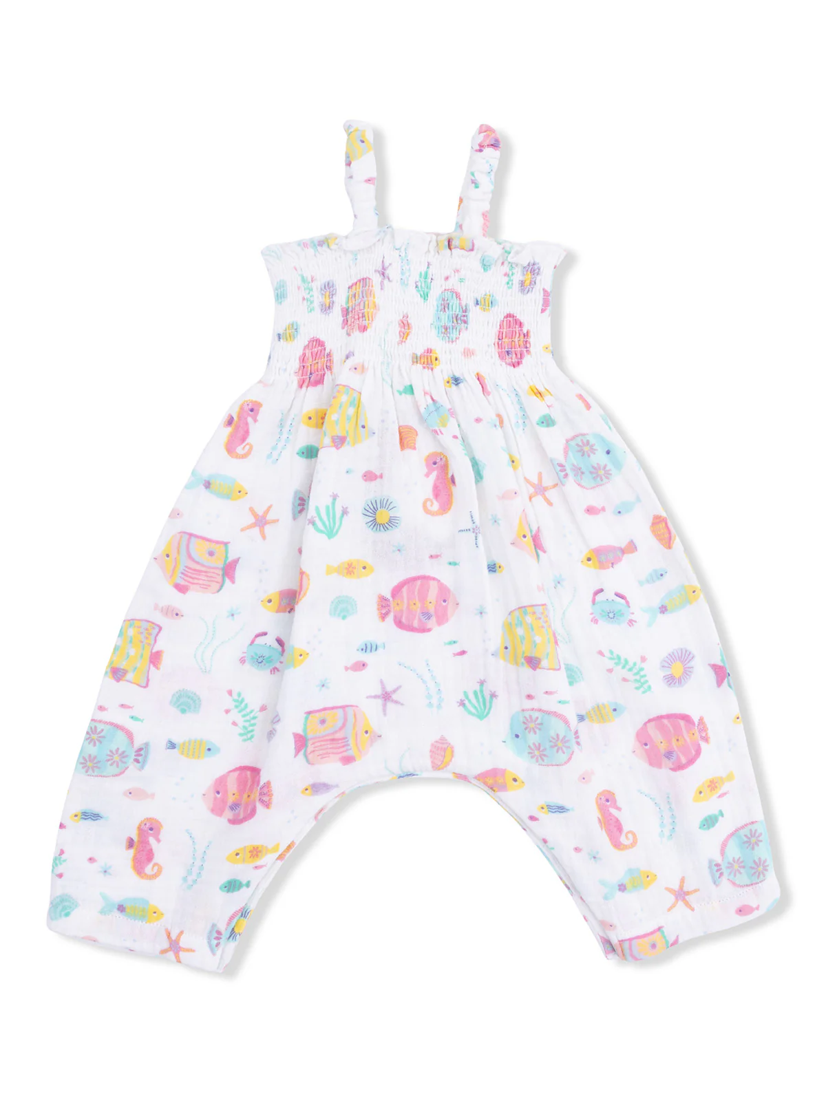 Smocked Romper, Sunny Coral Reef Fish