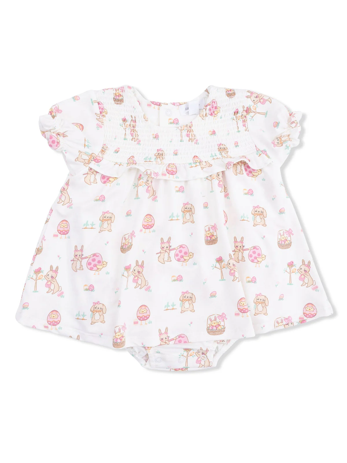 Smocked Ruffle Bubble with Skirt, Easter Egg Hunt Pink