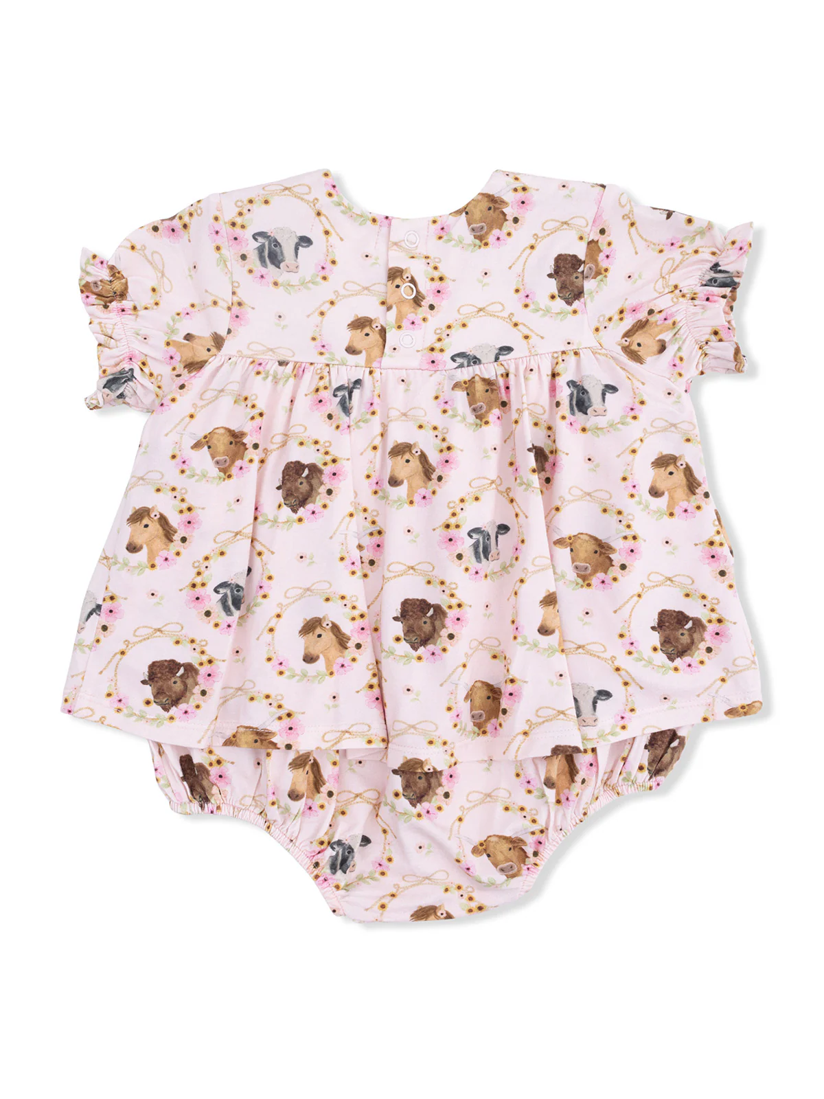 Smocked Ruffle Bubble with Skirt, Farm Animals Floral Cameos - Image 2