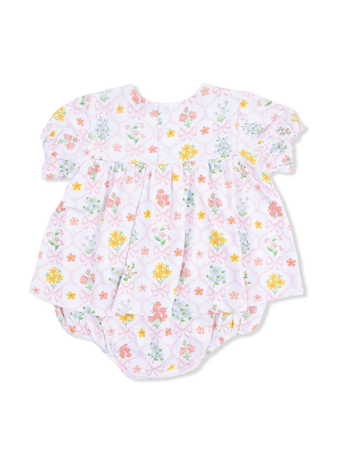 Smocked Ruffle Bubble with Skirt, Spring Blooms Bow Trellis - Image 2