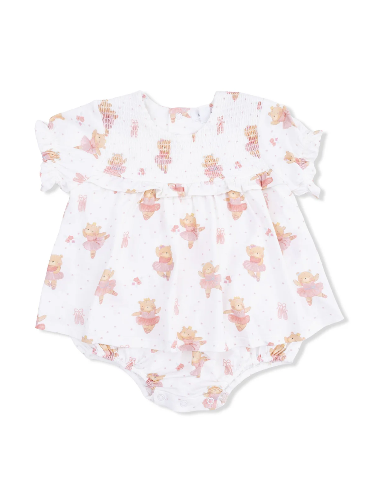 Smocked Ruffle Bubble with Skirt, Teddy Bear Ballerina
