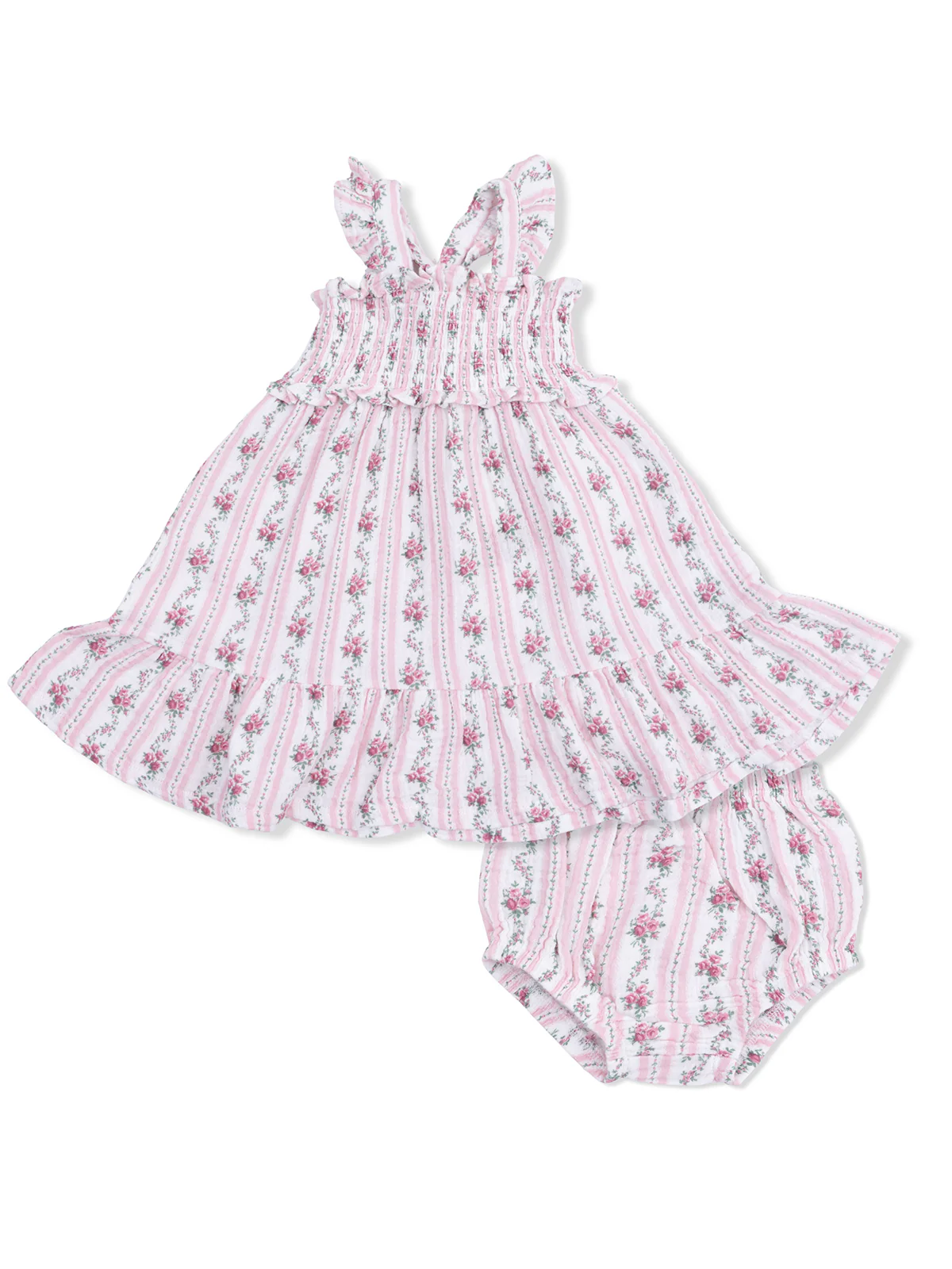Smocked Ruffle Sundress & Bloomer, Winding Roses Stripe