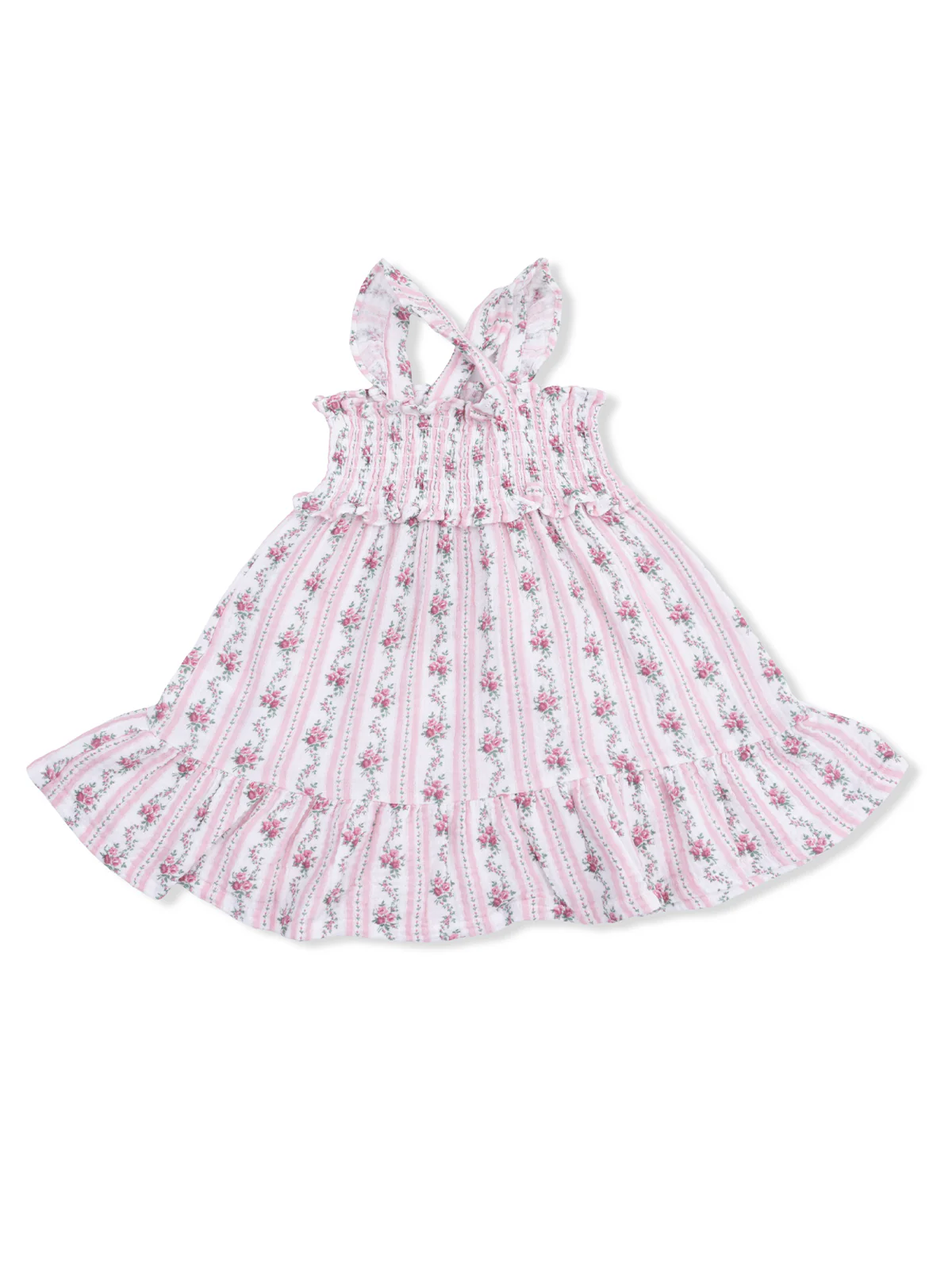 Smocked Ruffle Sundress & Bloomer, Winding Roses Stripe - Image 2
