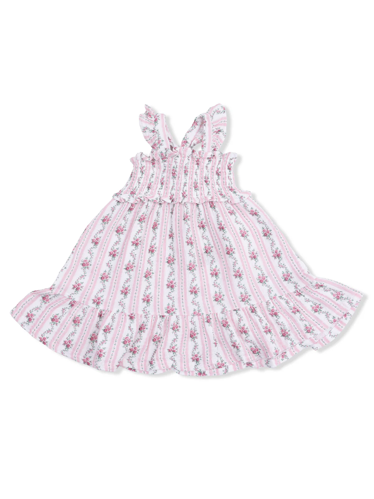 Smocked Ruffle Sundress & Bloomer, Winding Roses Stripe - Image 3