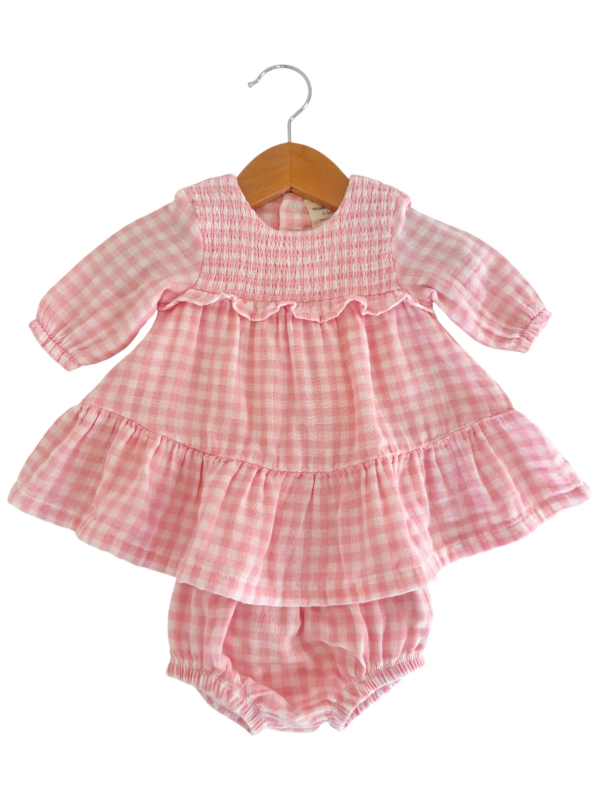 Smocked Ruffle Tiered Dress & Bloomer, Pink Gingham - Image 4
