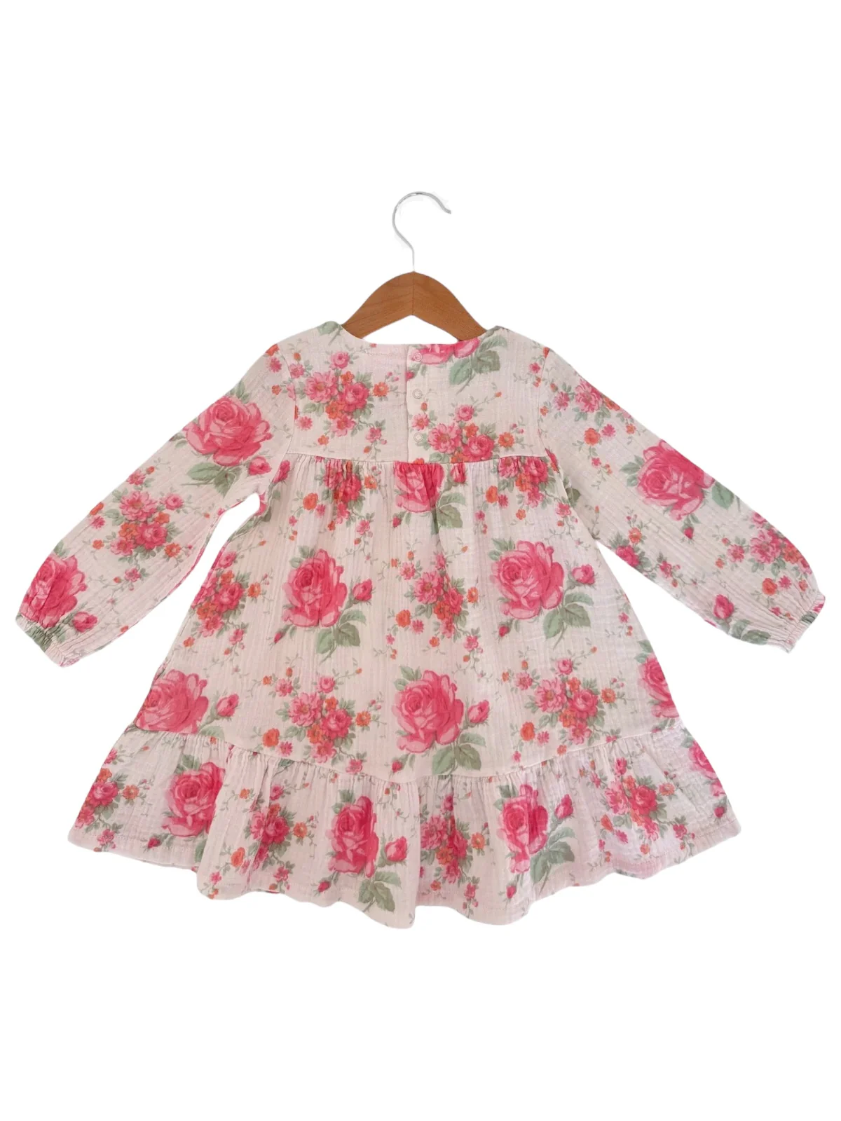 Smocked Ruffle Tiered Dress, Pink Roses - Image 3