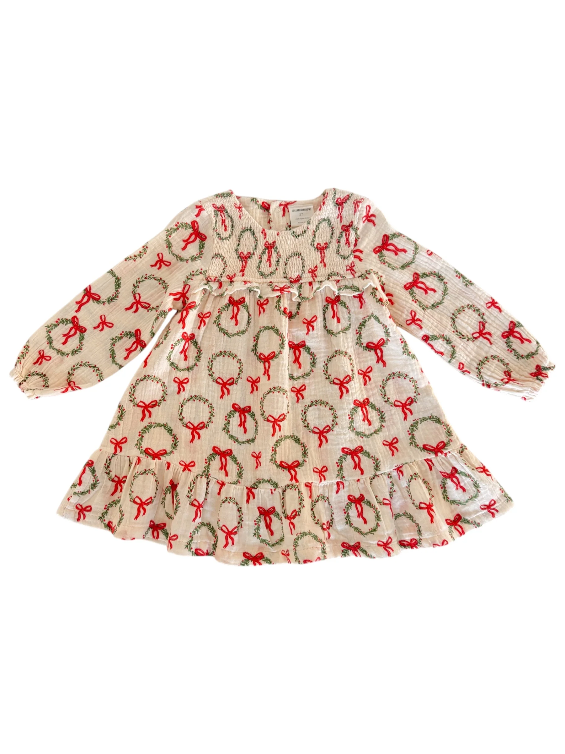 Smocked Ruffle Tiered Dress, Wreath - Image 4