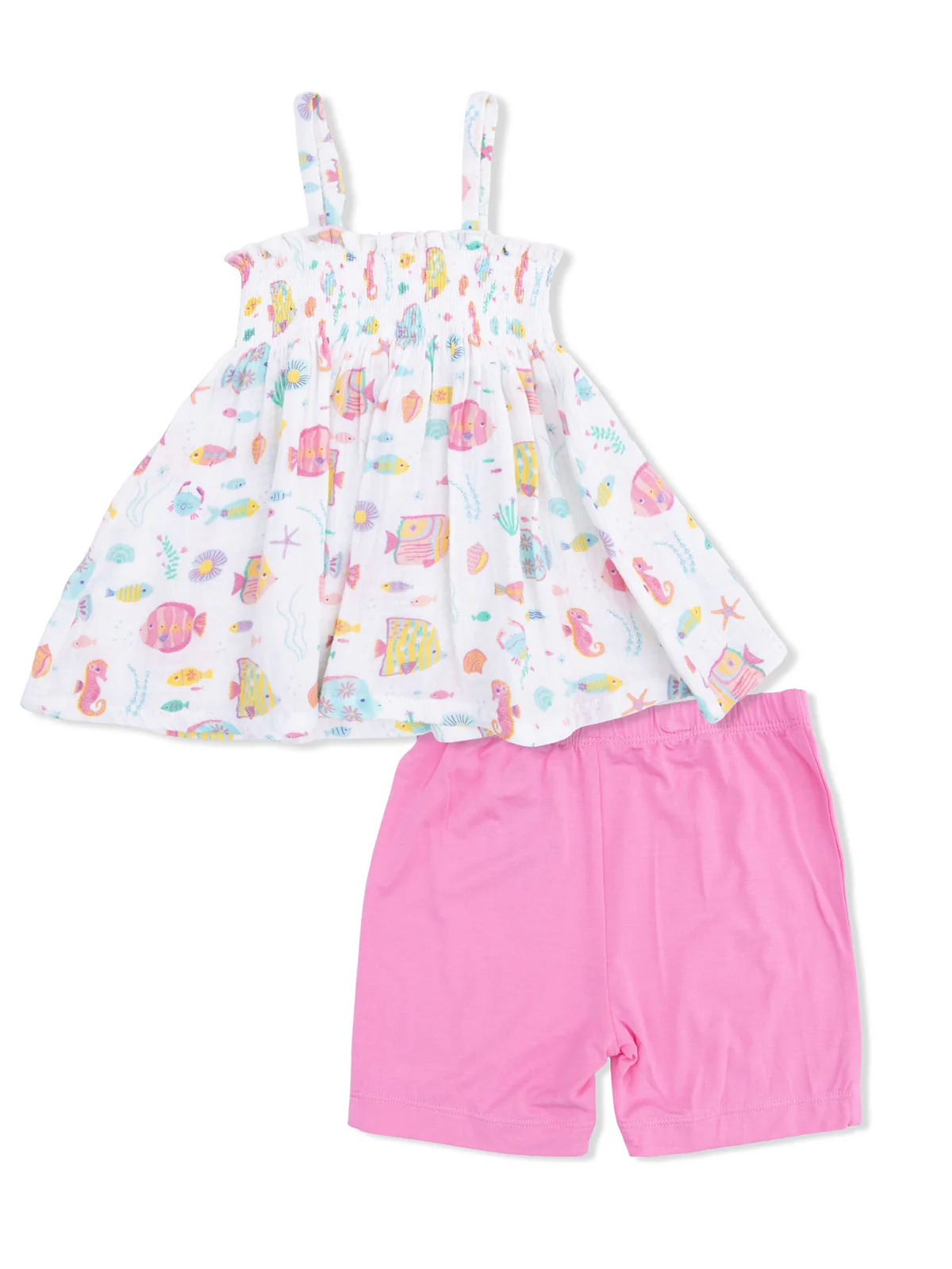 Smocked Top & Bike Short, Sunny Coral Reef Fish