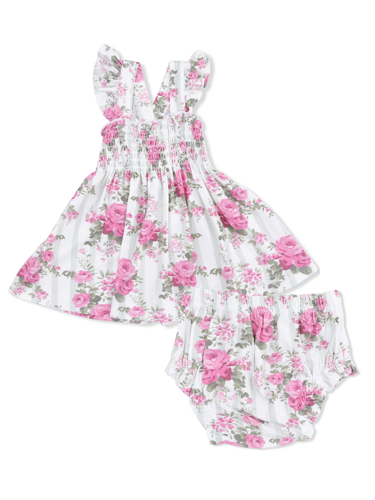 Smocked Top & Bloomer, Cabbage Rose Stripe