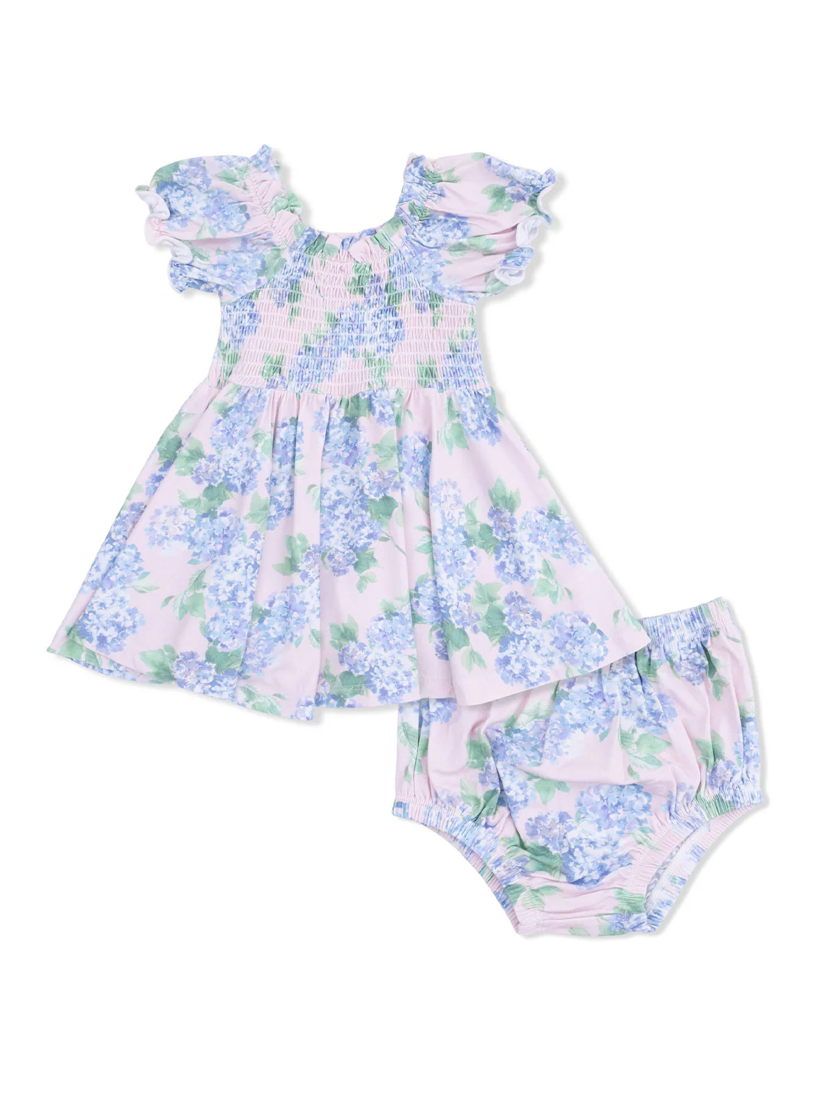 Smocked Twirly Dress and Bloomer, Hydrangeas