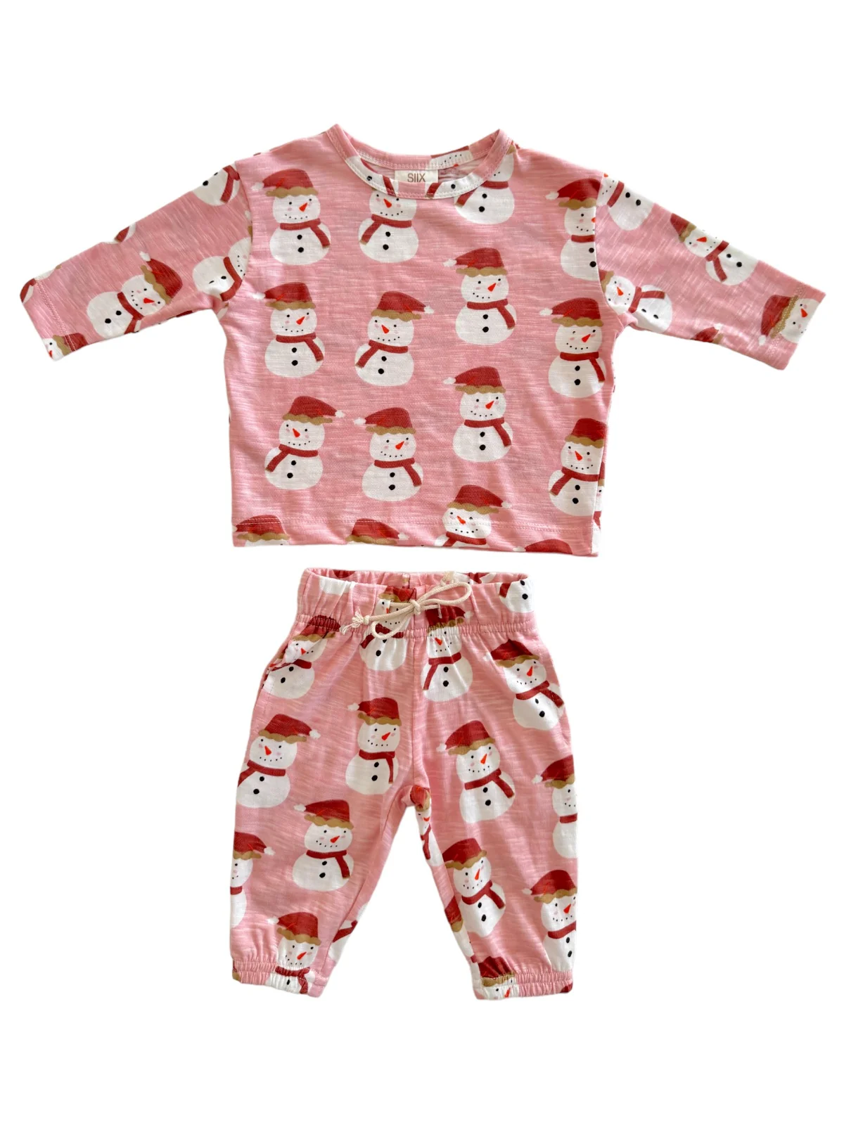 Snowman Pink / Organic Long Sleeve Tee & Pant Set - Image 2