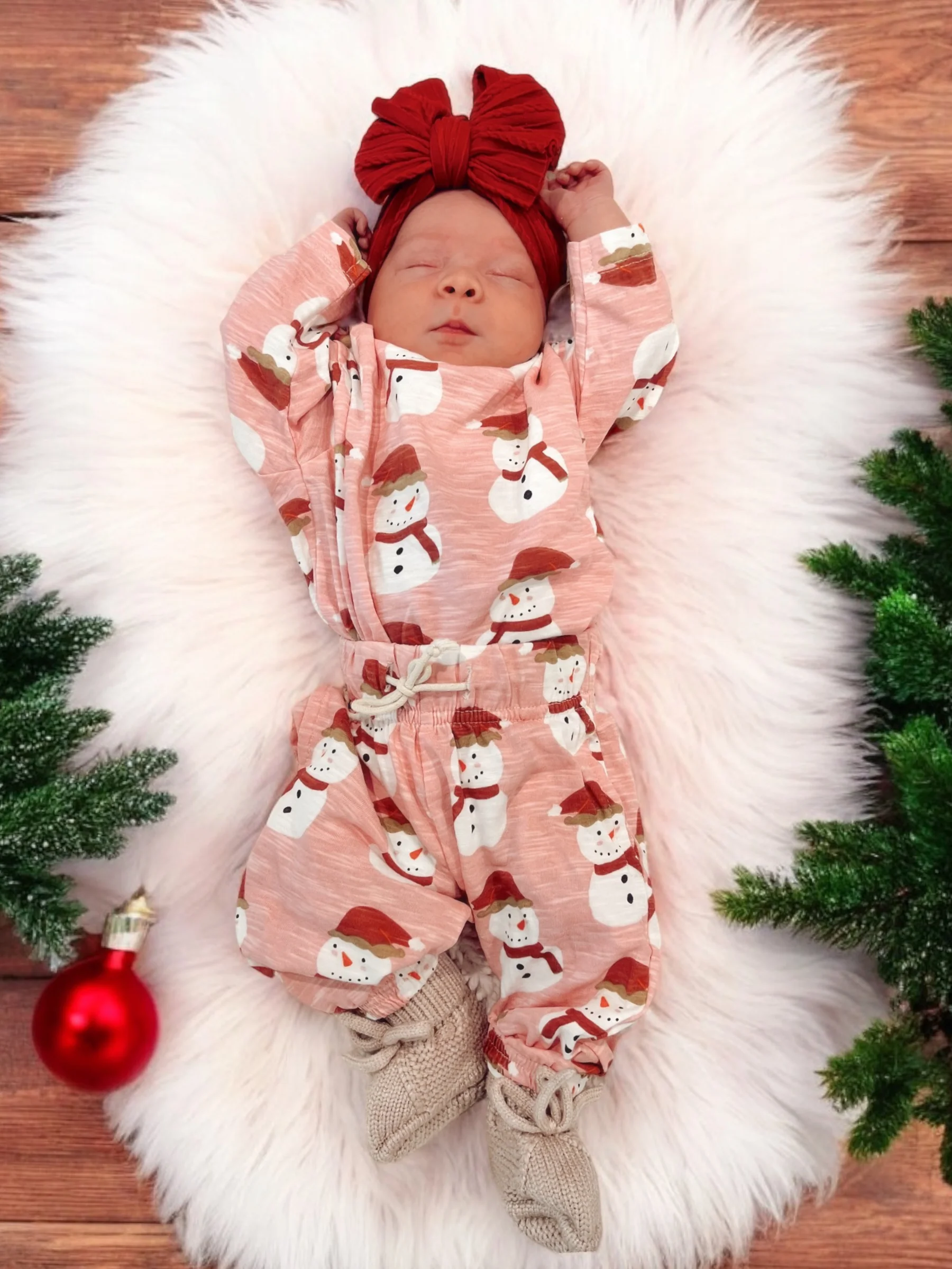 Snowman Pink / Organic Long Sleeve Tee & Pant Set - Image 3