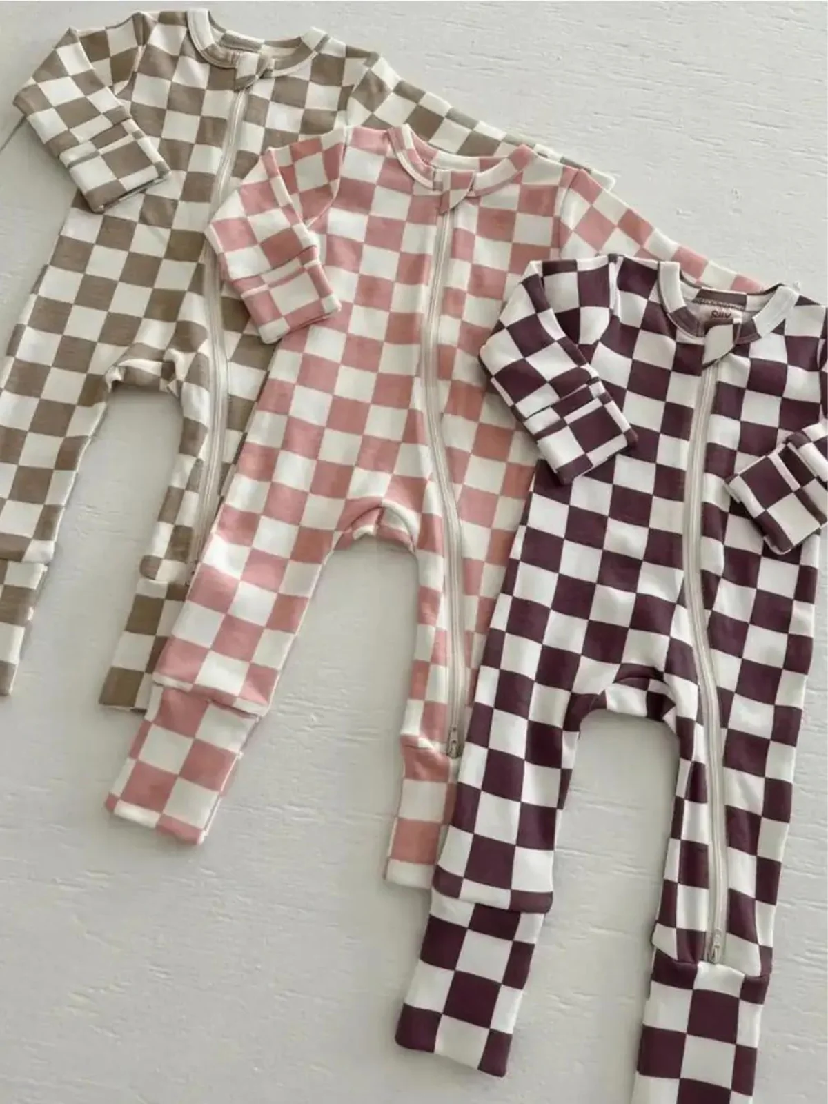 Strawberry Shortcake Checkerboard / Organic 2-Way Zip Romper - Image 6