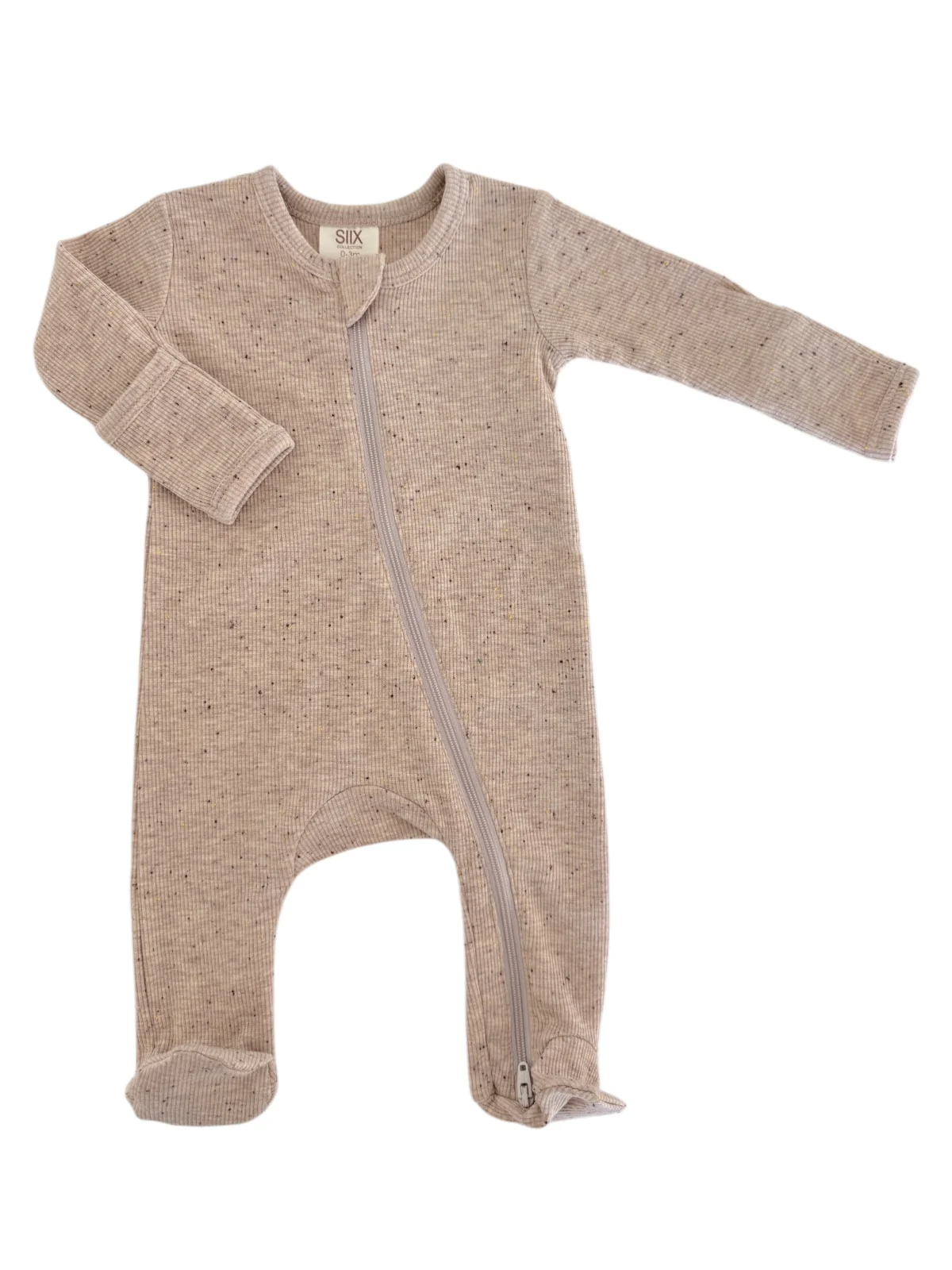 Tan Speckle / Ribbed 2-Way Zip Footie - Image 3