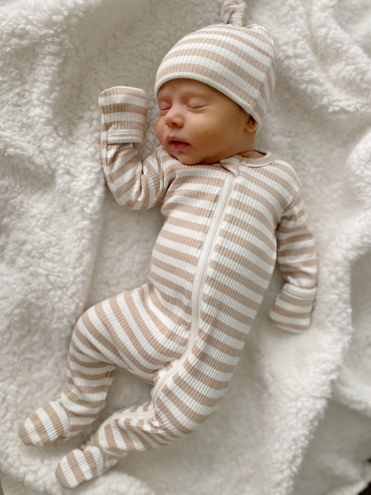 Tan Stripe / Organic Ribbed Beanie - Image 3