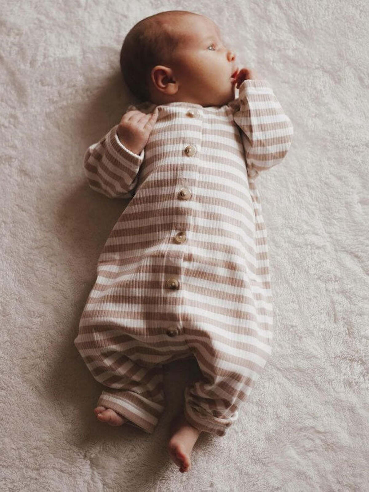 Tan Stripe / Organic Ribbed Long Sleeve Bay Jumpsuit