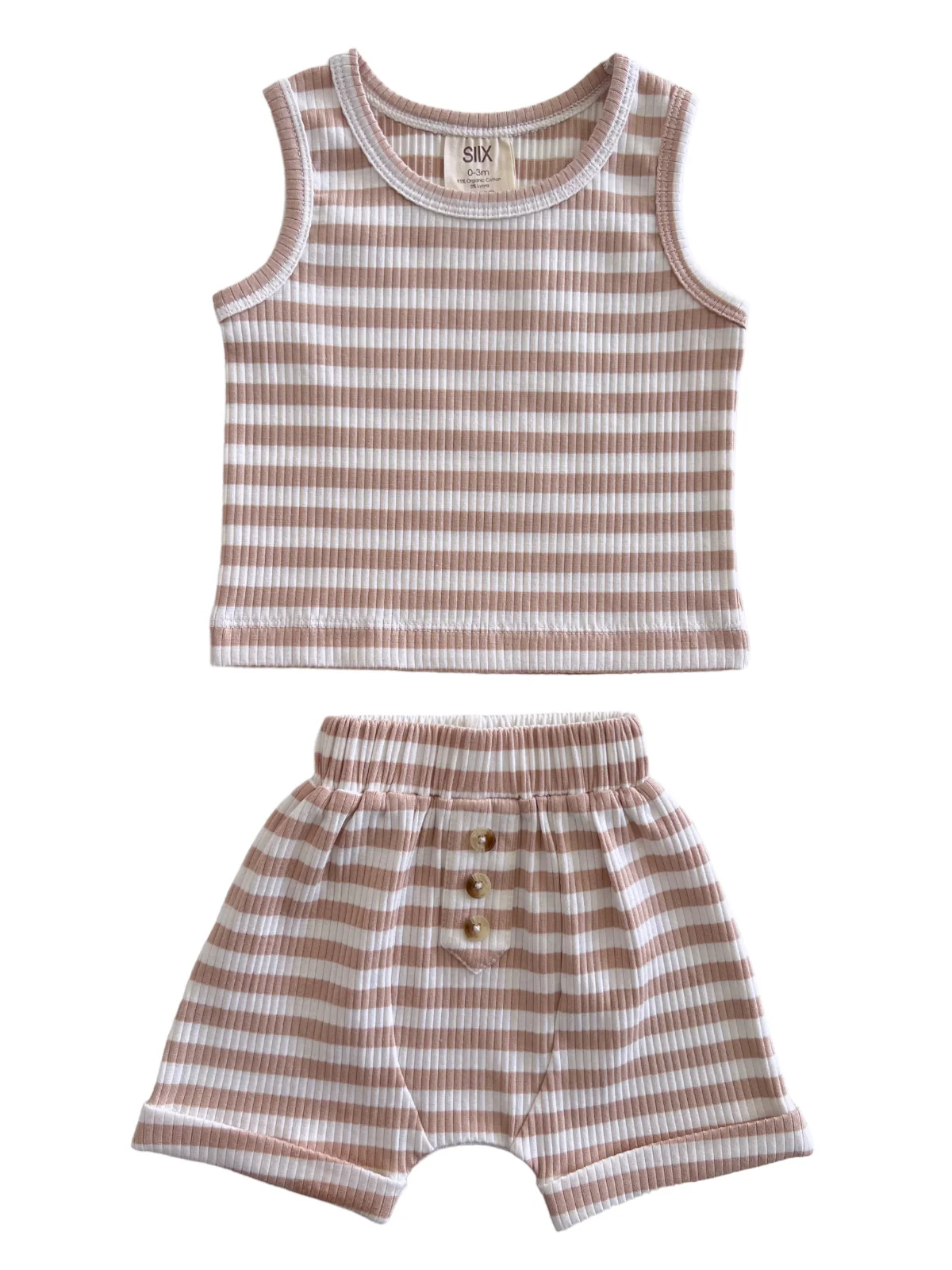 Tan Stripe / Organic Ribbed Tank & Short Set - Image 3